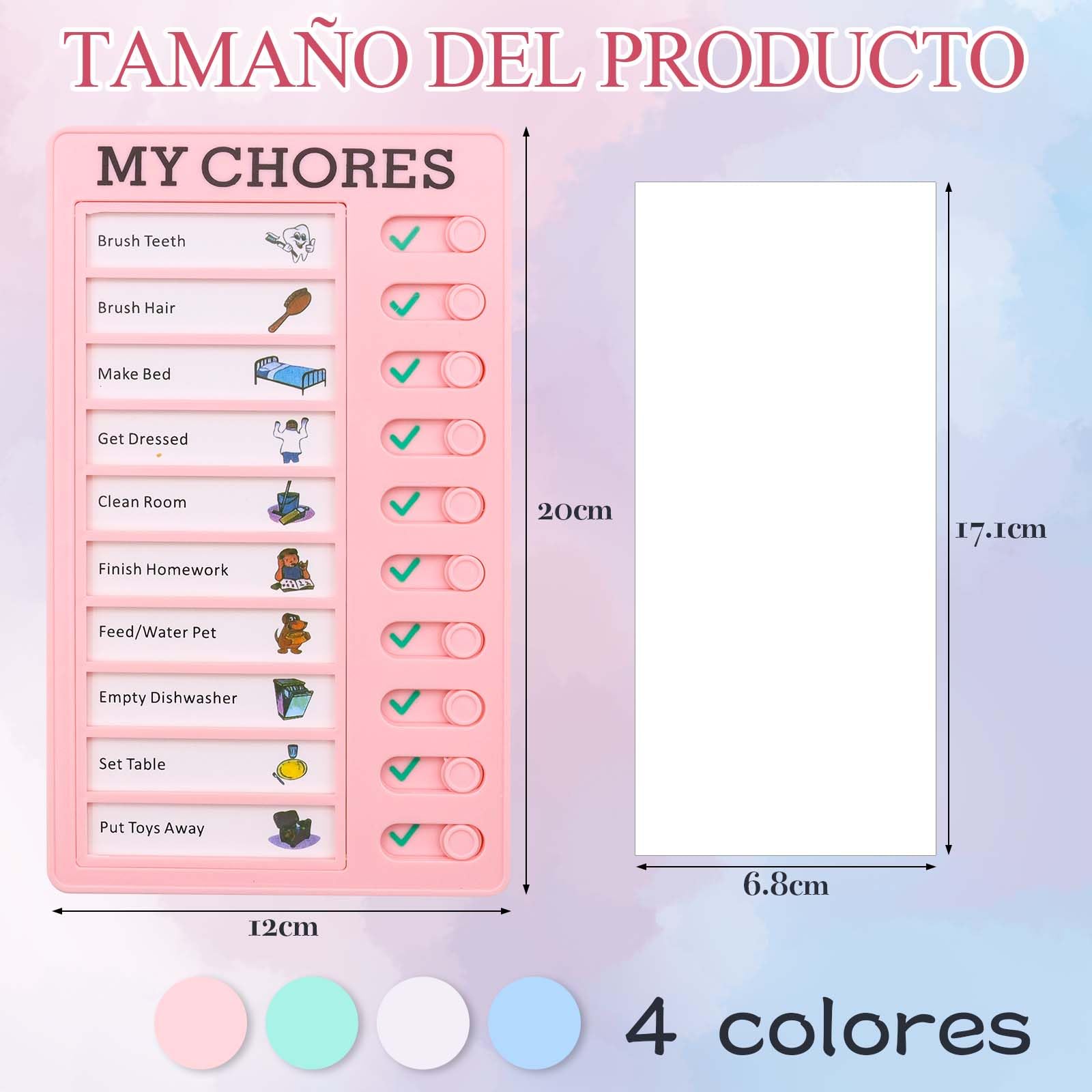 ZOCONE 4 Piezas Tabla de Planificación, My Chores Tablero de Lista de Verificación de Notas con 20 Cartulinas, Tareas Planificador Niños Desmontable Tabla de Tareas para Niños para Viajes Casa Oficina