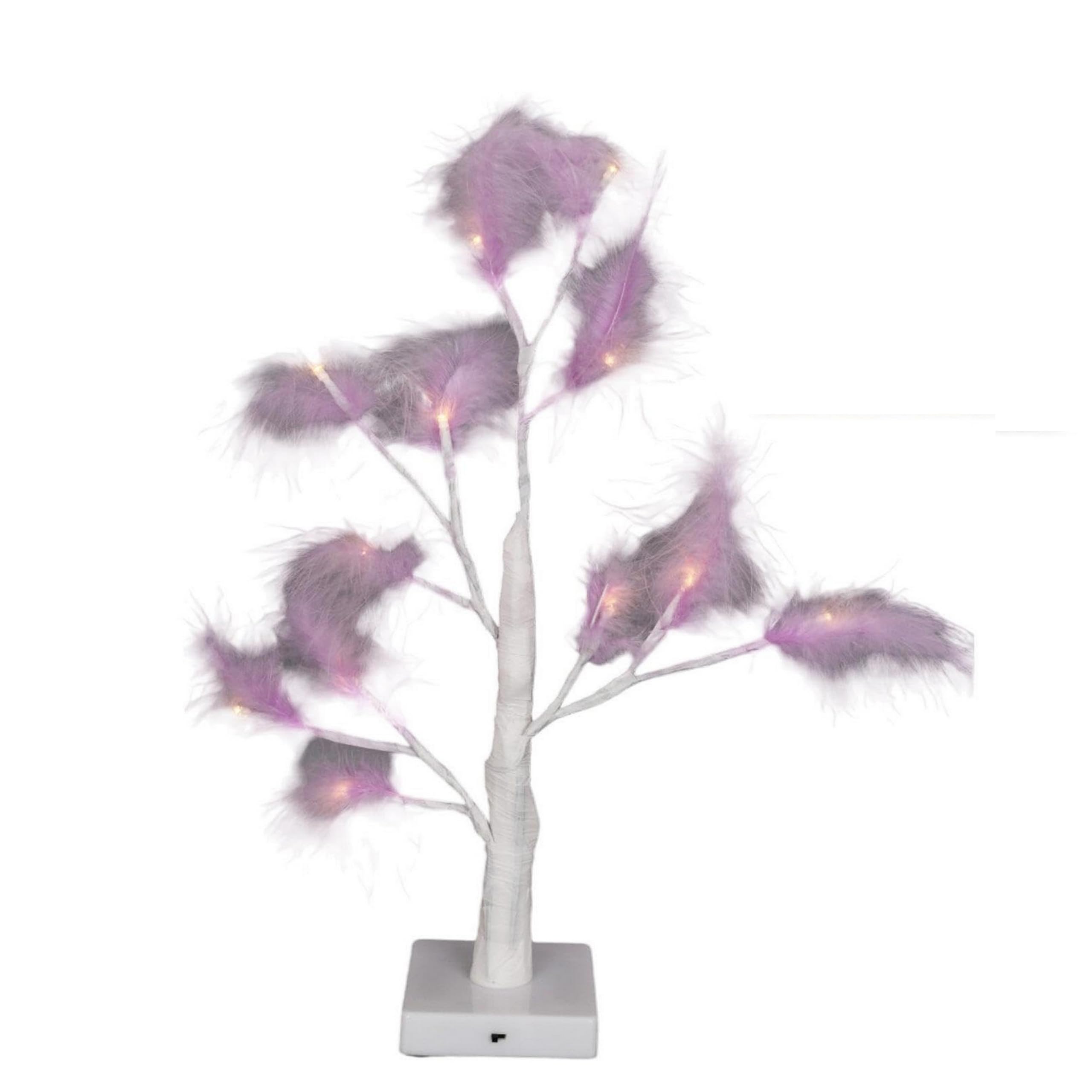 SHATCHI 55cm Purple Feather Tree Table Lamp Warm White LEDs Lighted Pampas Tree – Battery-Operated Decorative Night Light for Christmas, Home, Events, Holiday Decorations