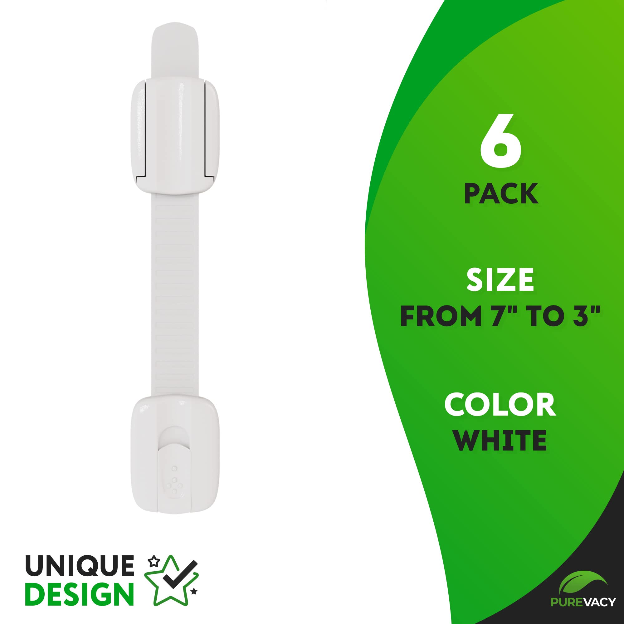 PUREVACY 6 Pack Child Safety Strap Locks. Child Locks for Cabinets No Drilling. Sticky Child Safety Drawer Locks Baby Proofing. Refrigerator Strap Lock for Kitchen - Image 2