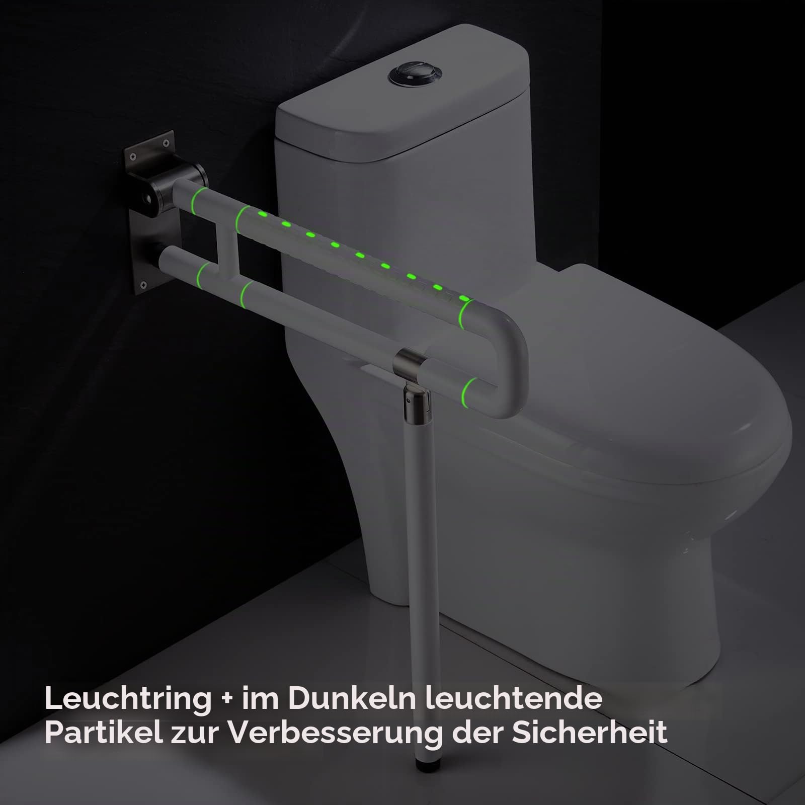 modunful Upgraded Handicap Grab Bars für Badezimmer, Flip Up Toilette - Schienen für ältere Menschen für die Wand, Anti-Rutsch-Griff Bar für die Toilette, leuchtet in der Nacht 60cm