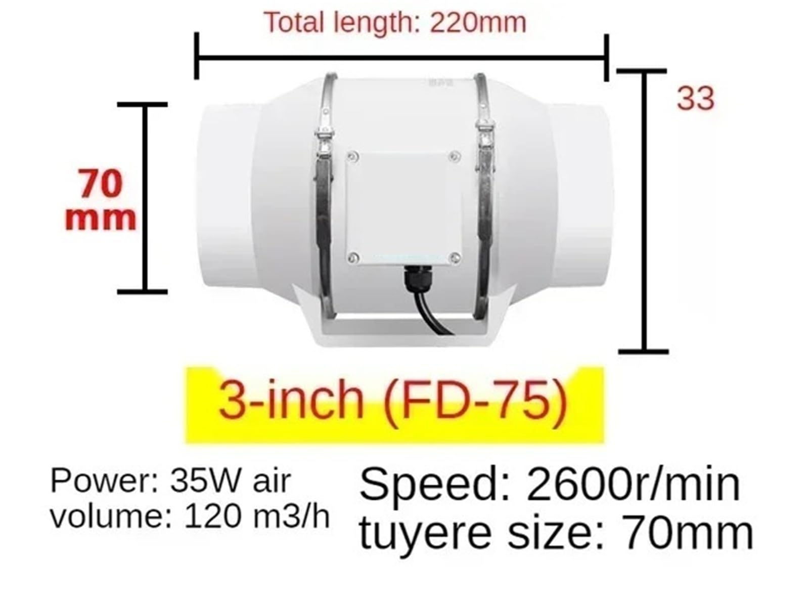 Extractor de aire 3/5 pulgadas for el hogar, silencioso, con conducto en línea, for baño, cocina, inodoro, ventilador pared,Ahorro de energía(3inch)