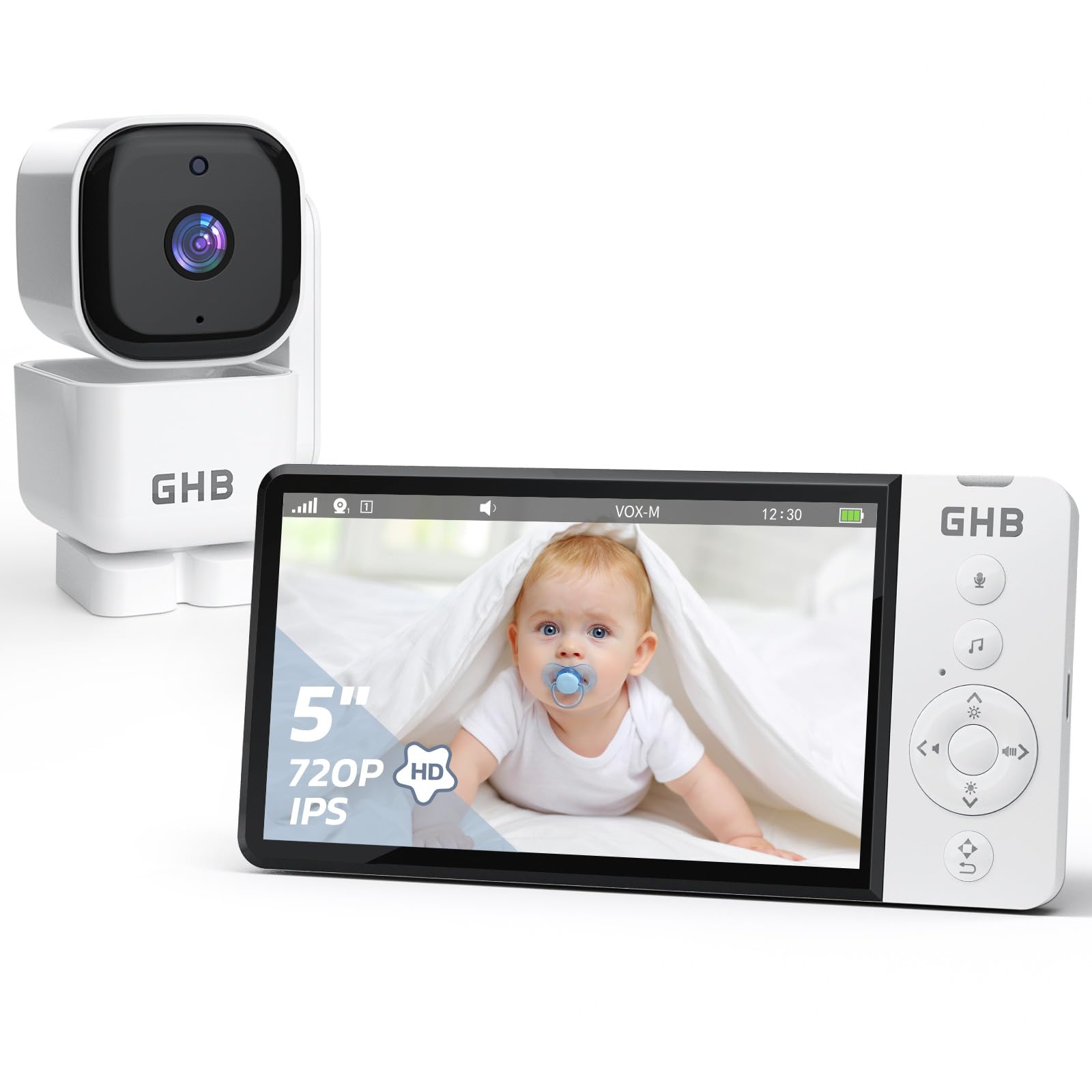 GHB Babyphone Camera 5" 720P HD 5000mAh VOX czujnik temperatury 4-krotny zoom