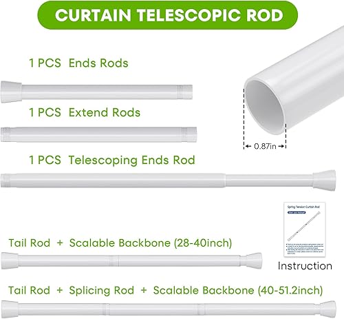 Miniatura 3 de Varillas de tensión para ventanas de 28 a 48 pulgadas, sin perforación, barra de tensión blanca, barra de resorte, barra de cortina ajustable,