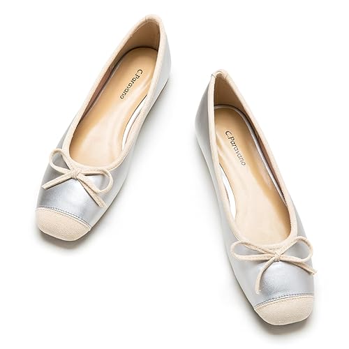 C.Paravano Ballerinas Damen | Ballerina Flach Schuhe mit quadratischer Zehe| Ballerinas Damen elegant und Komfortable | Brautschuhe Flach - Silber B - 39 EU