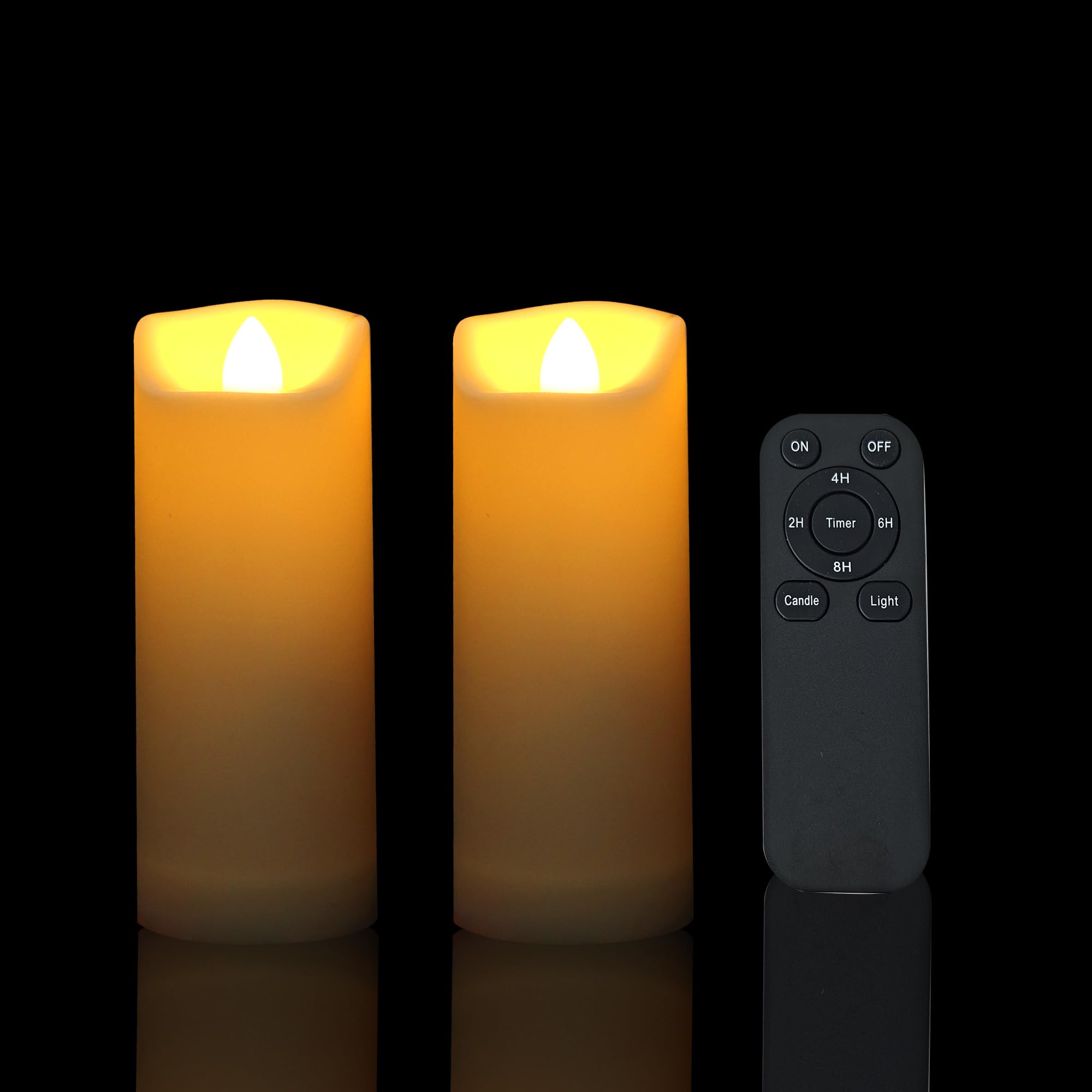 2-Pack Waterproof Outdoor Battery Operated Flameless Candles with Remote and Timer, Realistic Flickering Plastic Electric Slim LED Pillar Lights for