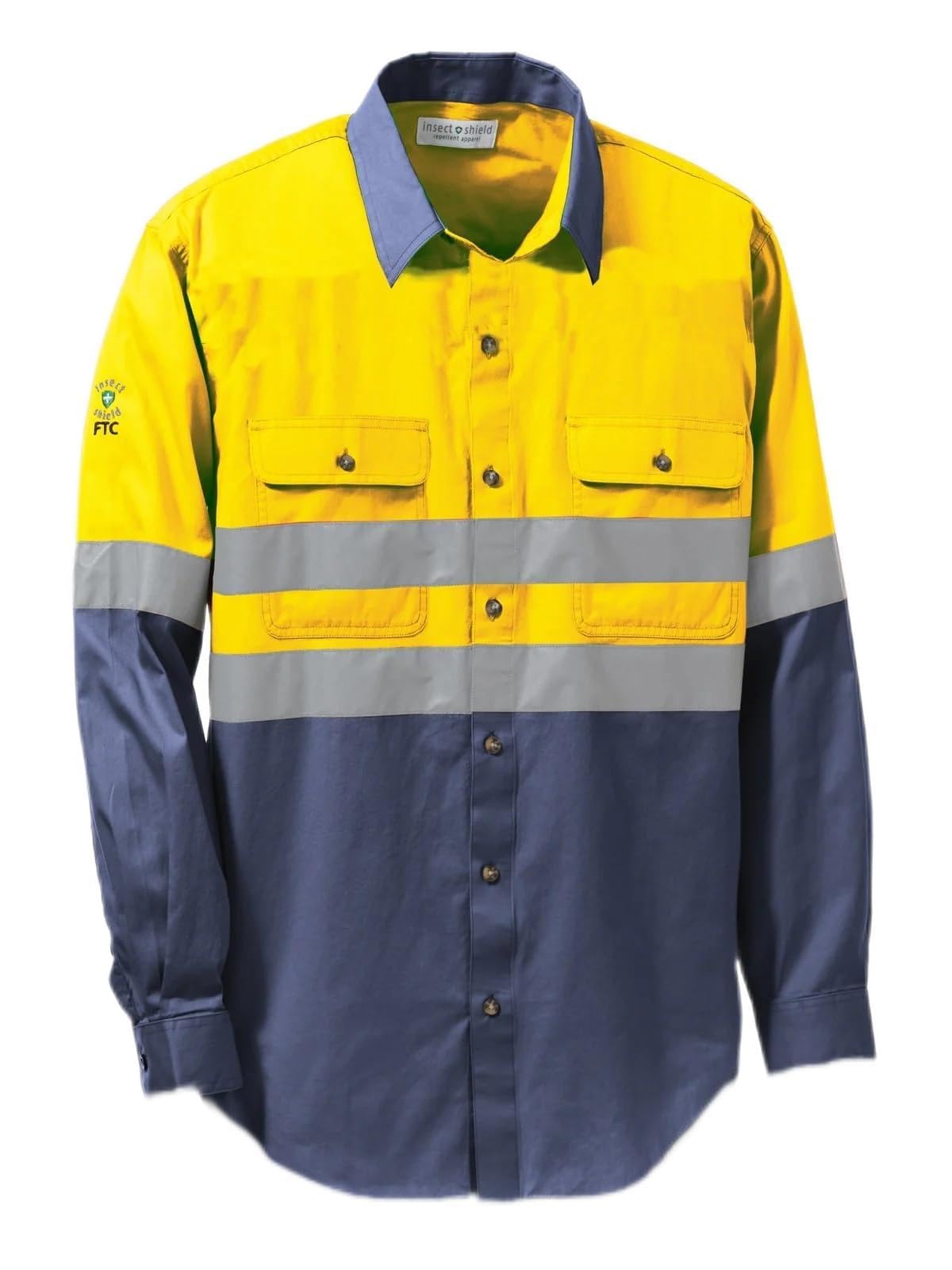 Insect Shield Men's Two-Color Lightweight Work Shirt with Hi-Visibility, Breathable with Built in Bug Protection
