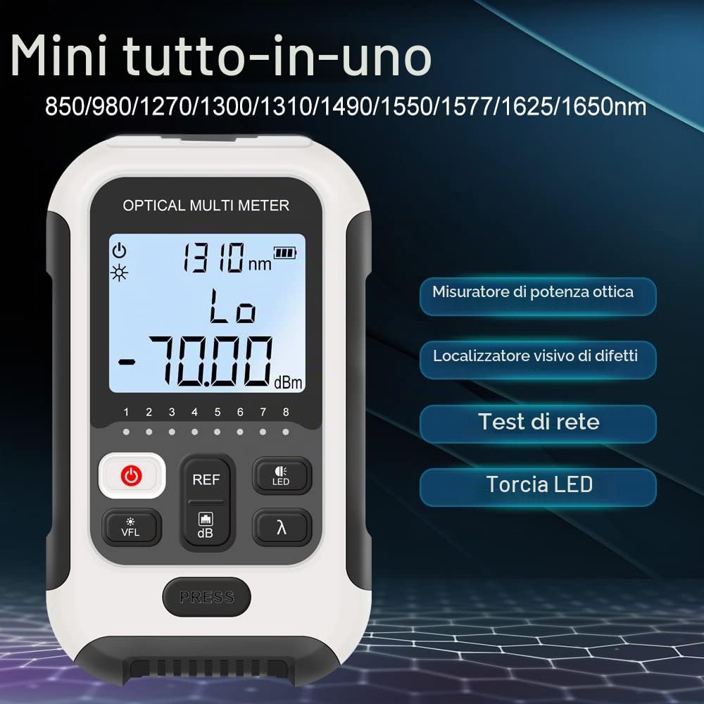 TM570 Misuratore di Potenza 3 in 1 Alimentato da Batteria Ricaricabile, Power Meter Fibra Ottica con Localizzatore di guasti visivi VFL e Inseguitore di Cavi RJ45