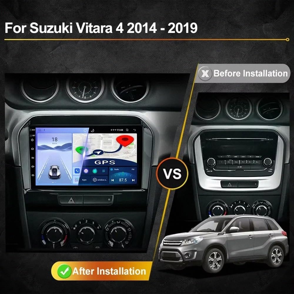 Car Stereo Carplay Radio de Coche para Suzuki Vitara 2014-2019 Soporta Bluetooth, Control Volante, USB, WiFi, 4G, Mirror-Link, GPS Navegador/Radio FM, 4 Nuclear 1G+32G