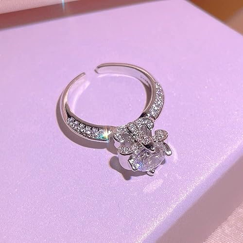 Miniatura 5 de Joyería para mujer, chapado en plata 925, con circonita roja, anillo de flores, collar, aretes, juego de joyería para fiesta