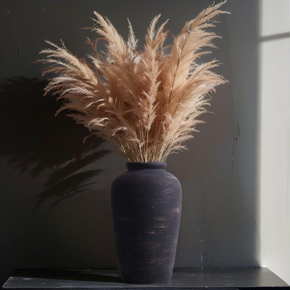 Große schwarze Keramikvase, 27,9 cm hoch, rustikale Bauernhaus-Vase, Vintage, dekorative Terrakotta-Vase für Esstisch, Regal, Schlafzimmer, Wohnzimmer, Küche, Büro, Badezimmer, Kaminsims, Tafelaufsatz