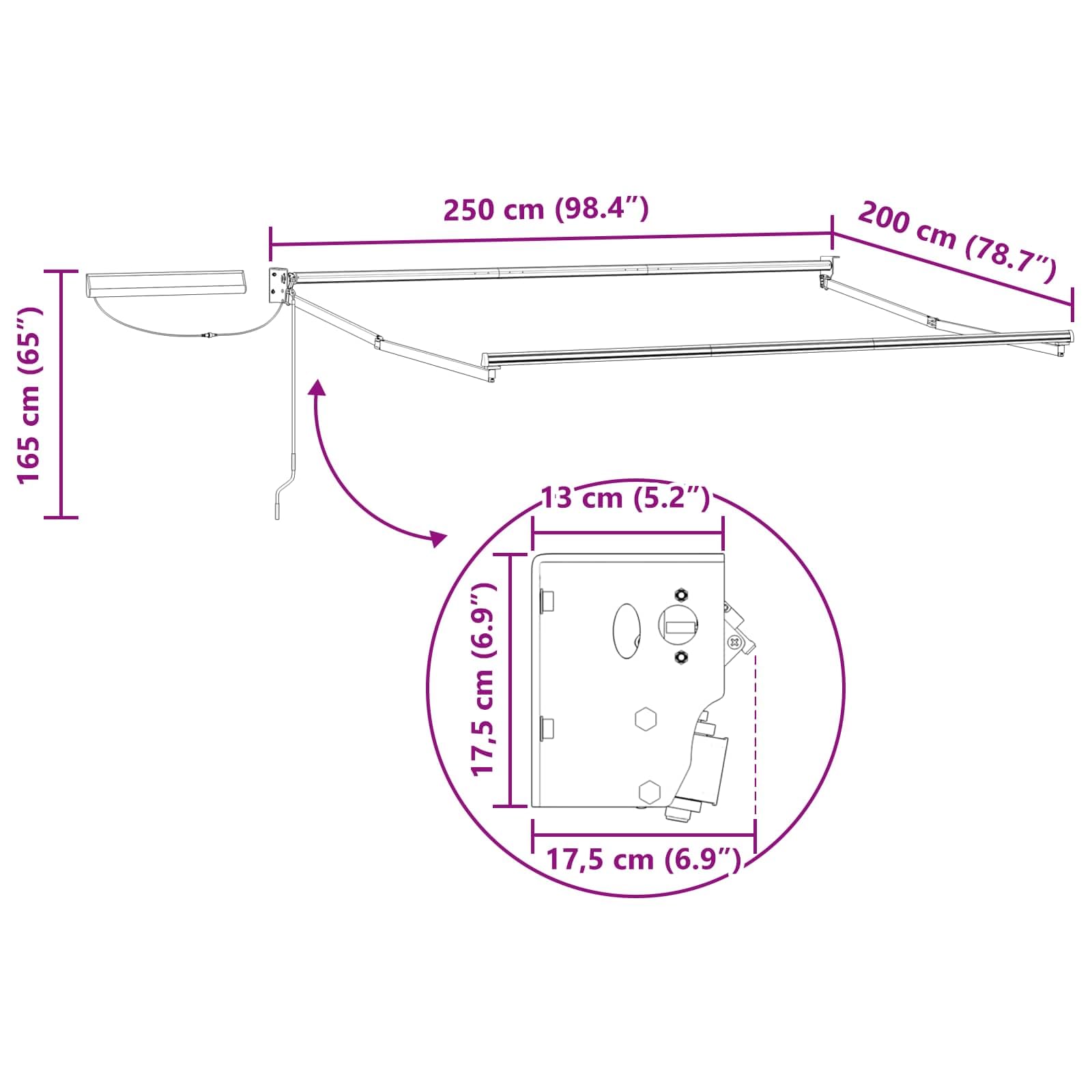 Toldo Eléctrico Extensible Multicolor, 2,5 x 2 m, Protección Solar Balcón Terraza Jardín Resistente a la intemperie Extensible Pantalla con Panel Solar y Mando a Distancia para Exterior
