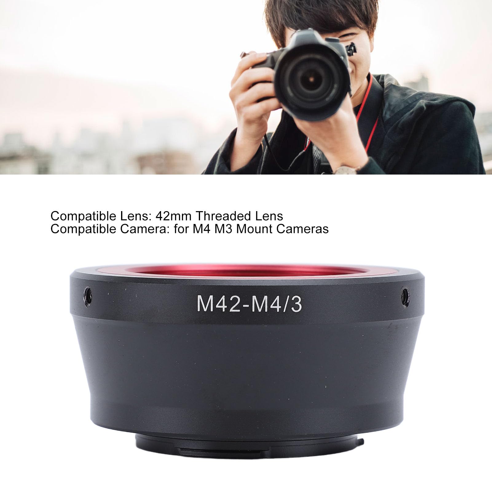 Adattatore per Obiettivo, Adattatore per Obiettivo da M42 a M4/3, Anello Convertitore per Obiettivo con Messa a Fuoco Manuale da 42 Mm con Tappo Posteriore per Lumix G GH1 GF1