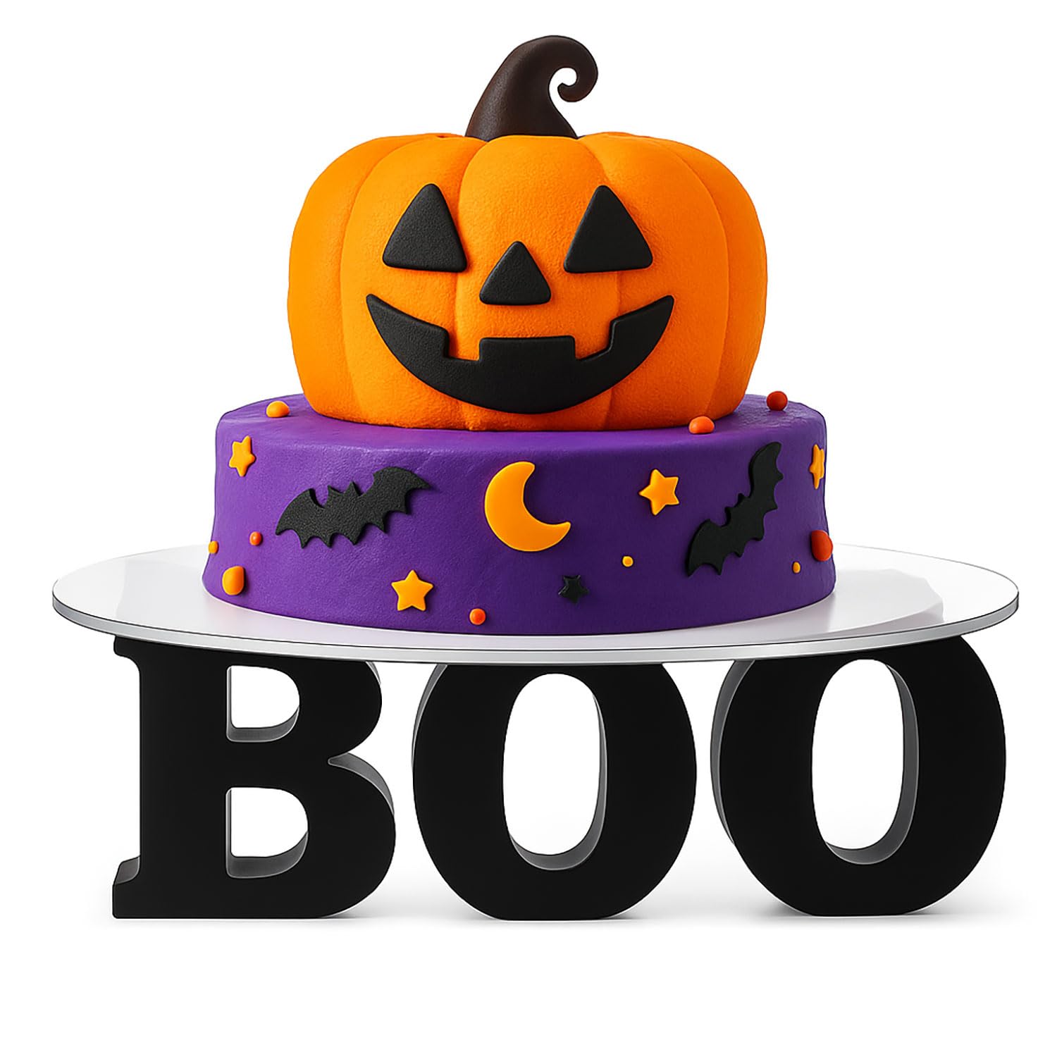 Meanplan Halloween BOO Letters Round Cake Stand 12 Inch Cupcake Dessert Snack Food Display Stand Holder Halloween Table Decorations Signs for Indoor Outdoor Tabletop Party Supplies