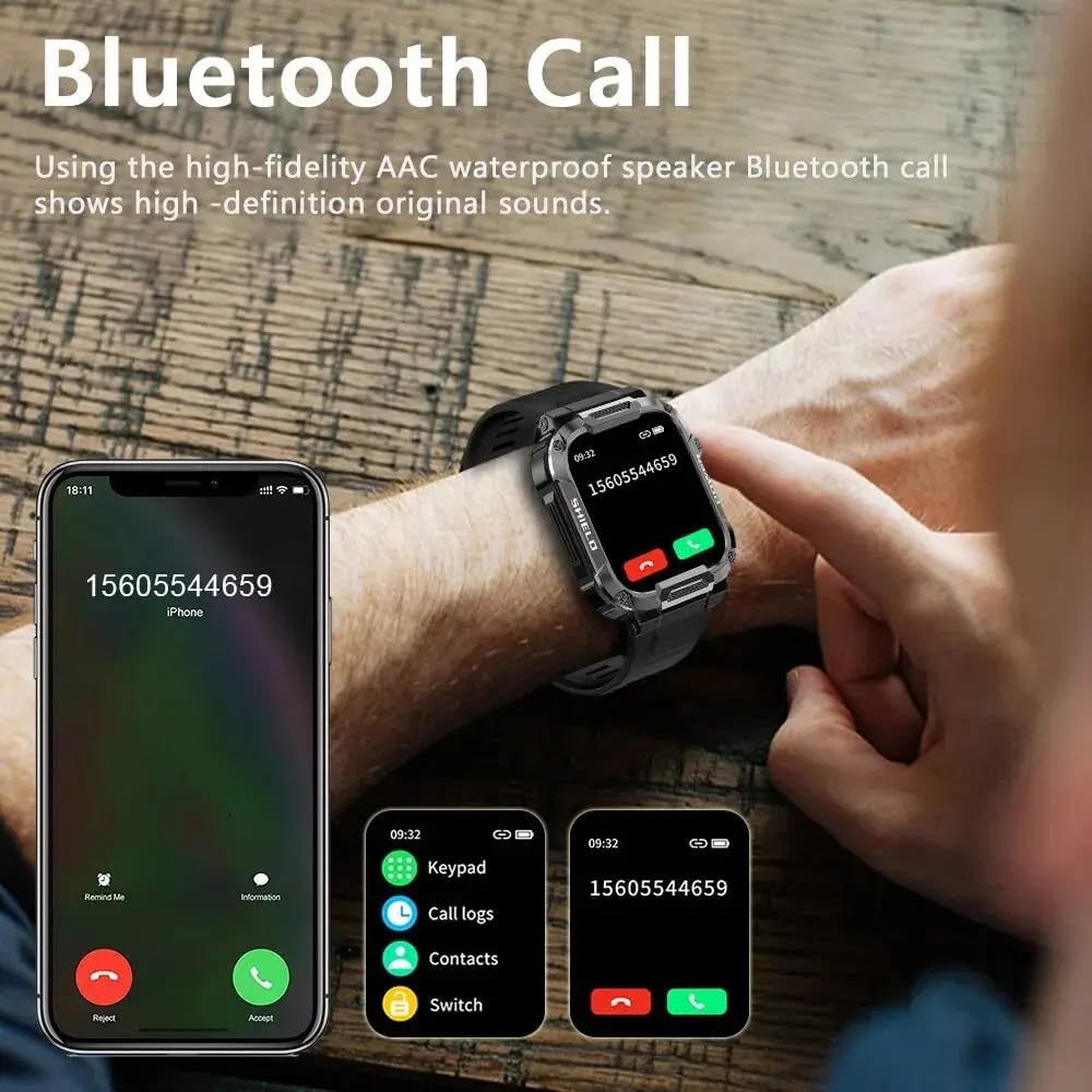 Smartwatch z pulsometrem, zegarek fitness dla mężczyzn, wodoodporny zegarek sportowy z wieloma trybami sportowymi, smartwatch z funkcją połączenia Bluetooth, długi czas pracy baterii, tracker