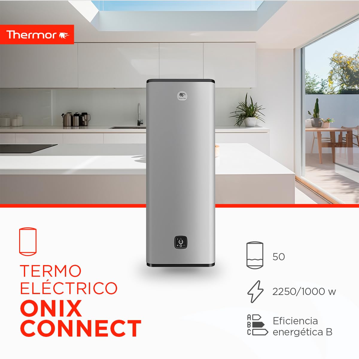 Thermor - Termo Eléctrico Onix Connect - Calentador de Agua Eléctrico Multiposición de 50L - 2250/1000W - Aislamiento Térmico - Conectividad WiFi - Fabricado para instalación en España