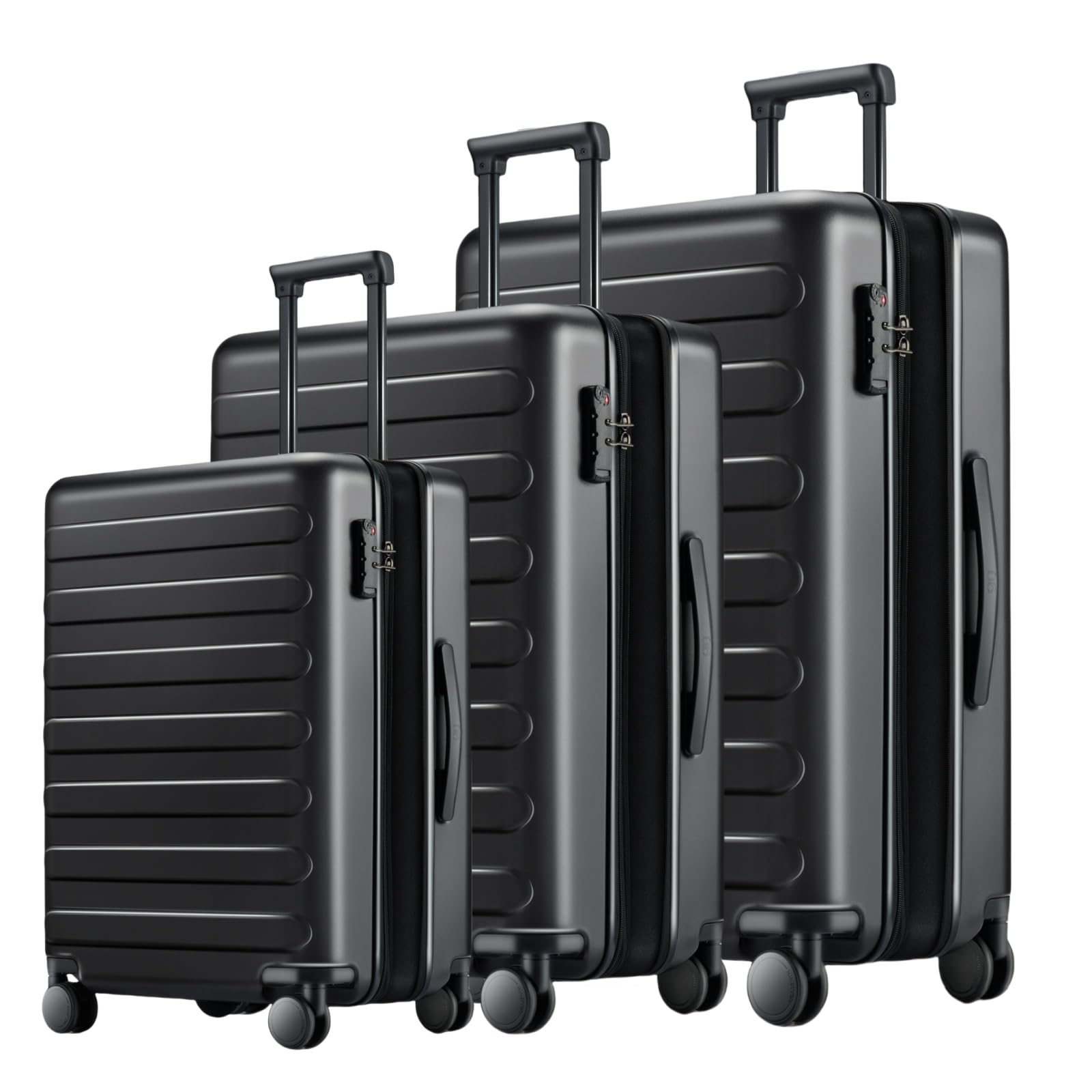 NINETYGOLuggage Sets 3 Piece, Carry On Luggage Airline Approved, Medium Large Checked Luggage with Spinner Wheels, Expandable, Hard Shell PC Suitcase Sets, TSA Lock, 20in/24in/28in (Black, Rhine Max)