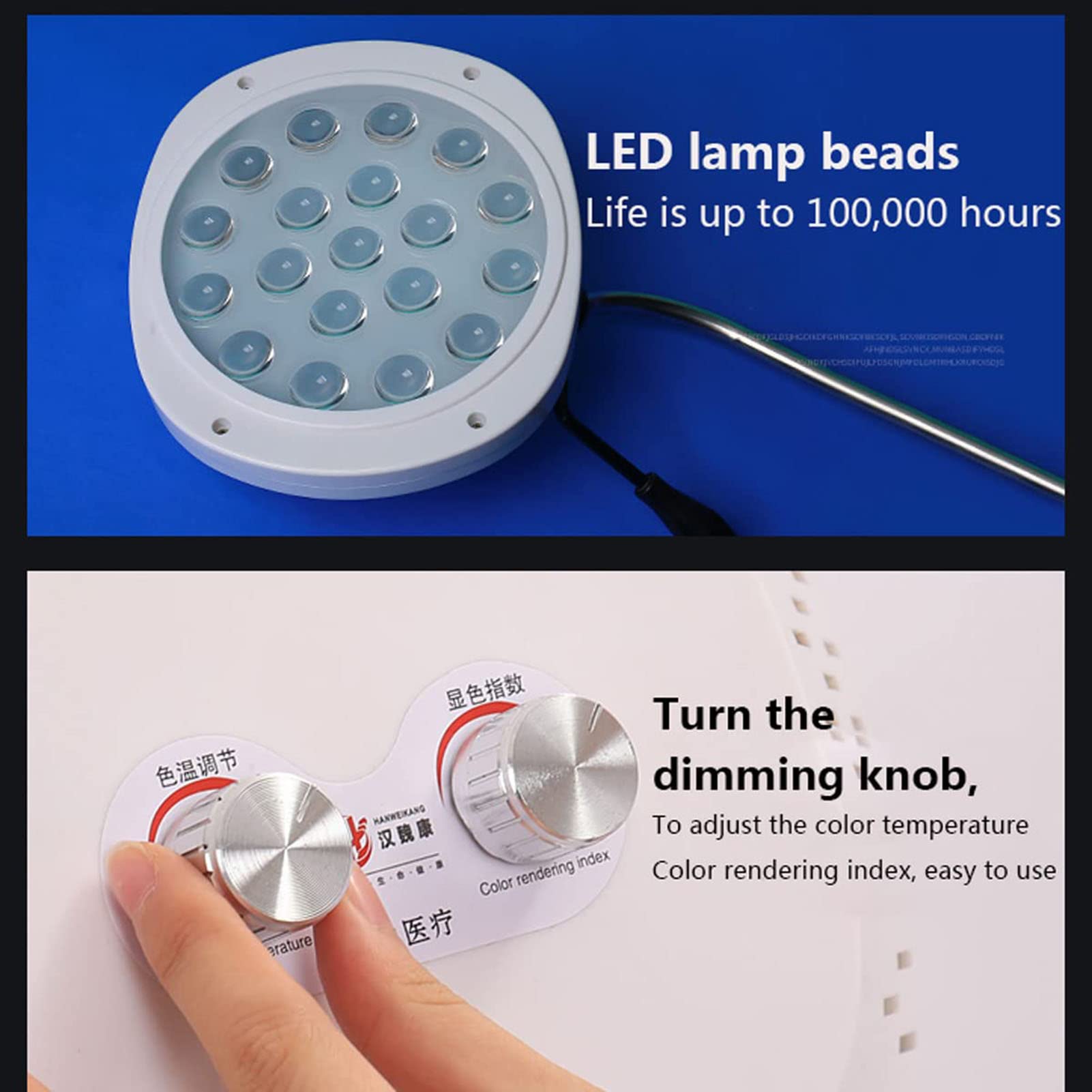 Luz De Examen Oral Dental, Iluminación Médica Quirúrgica, Lámpara sin Sombras Quirúrgica LED,El Cabezal de la lámpara Gira 98 Grados, Interruptor de Pie