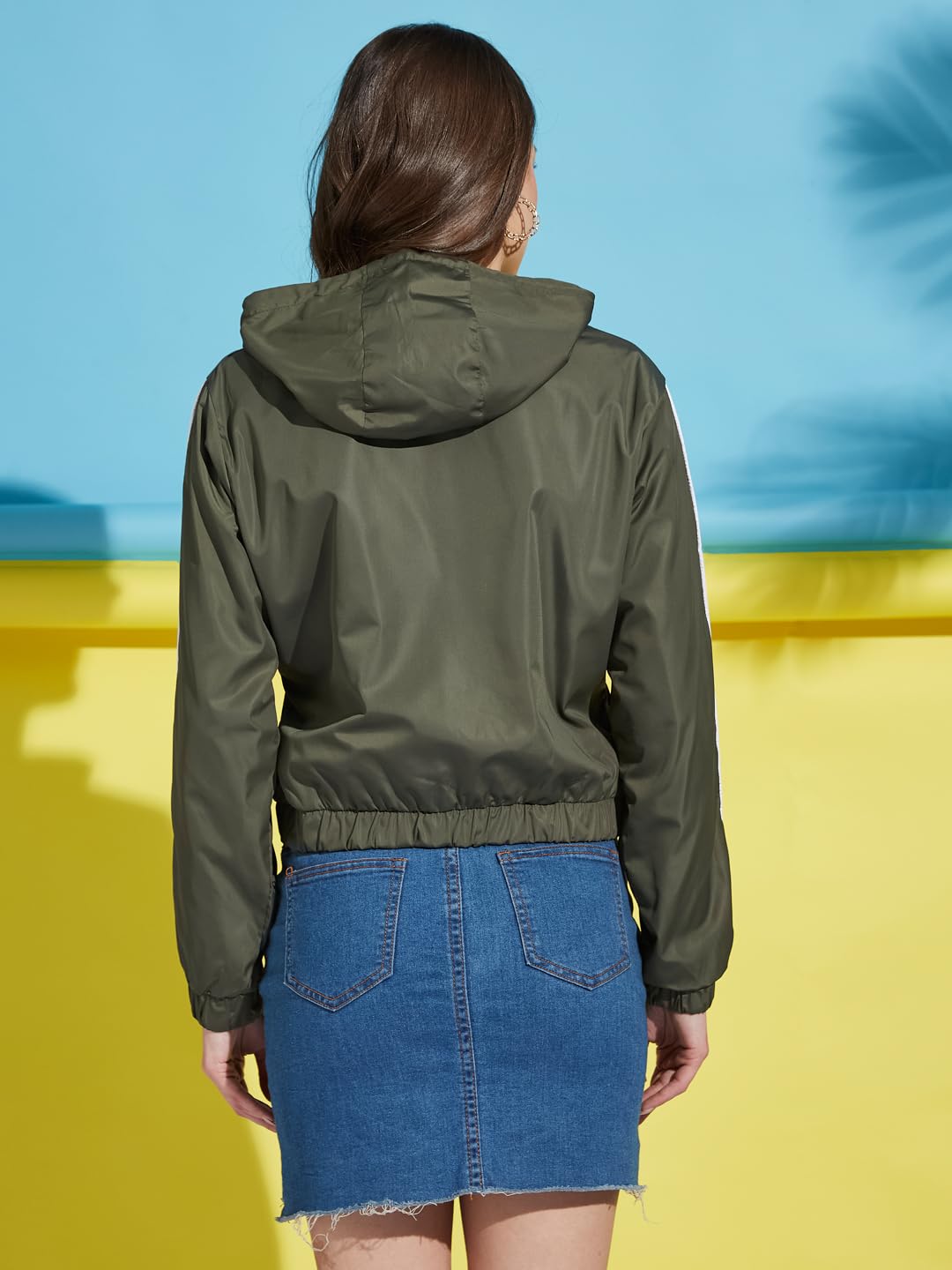 SneekFit Women's Crop Windcheater Jacket - Waterproof, Windproof and Stylish For All Weather Season (IN, Alpha, L, Regular, OLIVE) 1