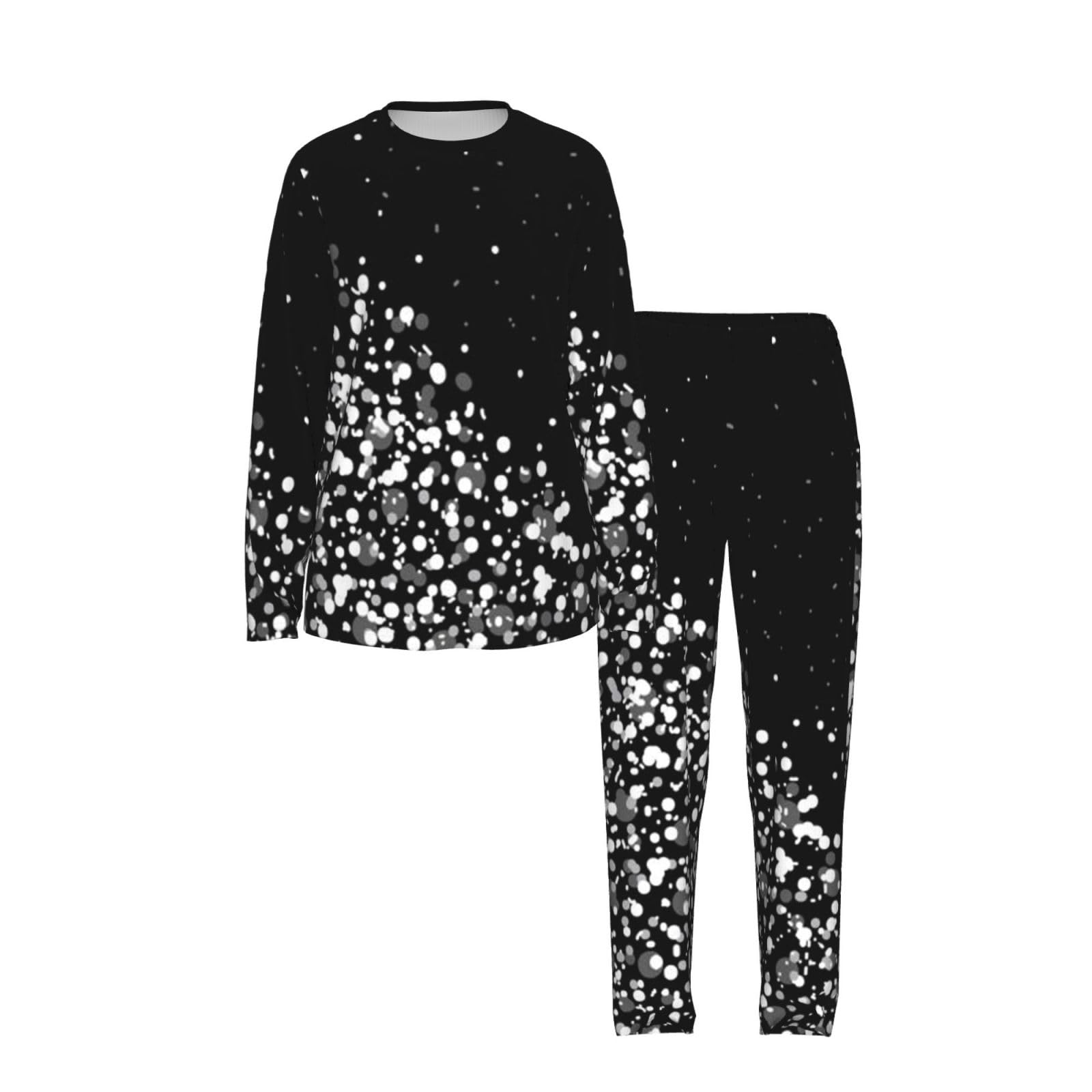 Pigiama da donna a maniche lunghe con stampa glitter bianco nero morbido elastico coulisse casual Daywear