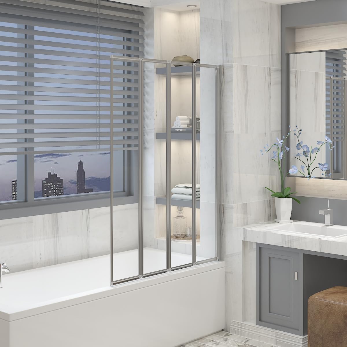 Aquariss Chrome 850X1400mm Over Bath Shower Screen 4 Panel Folding