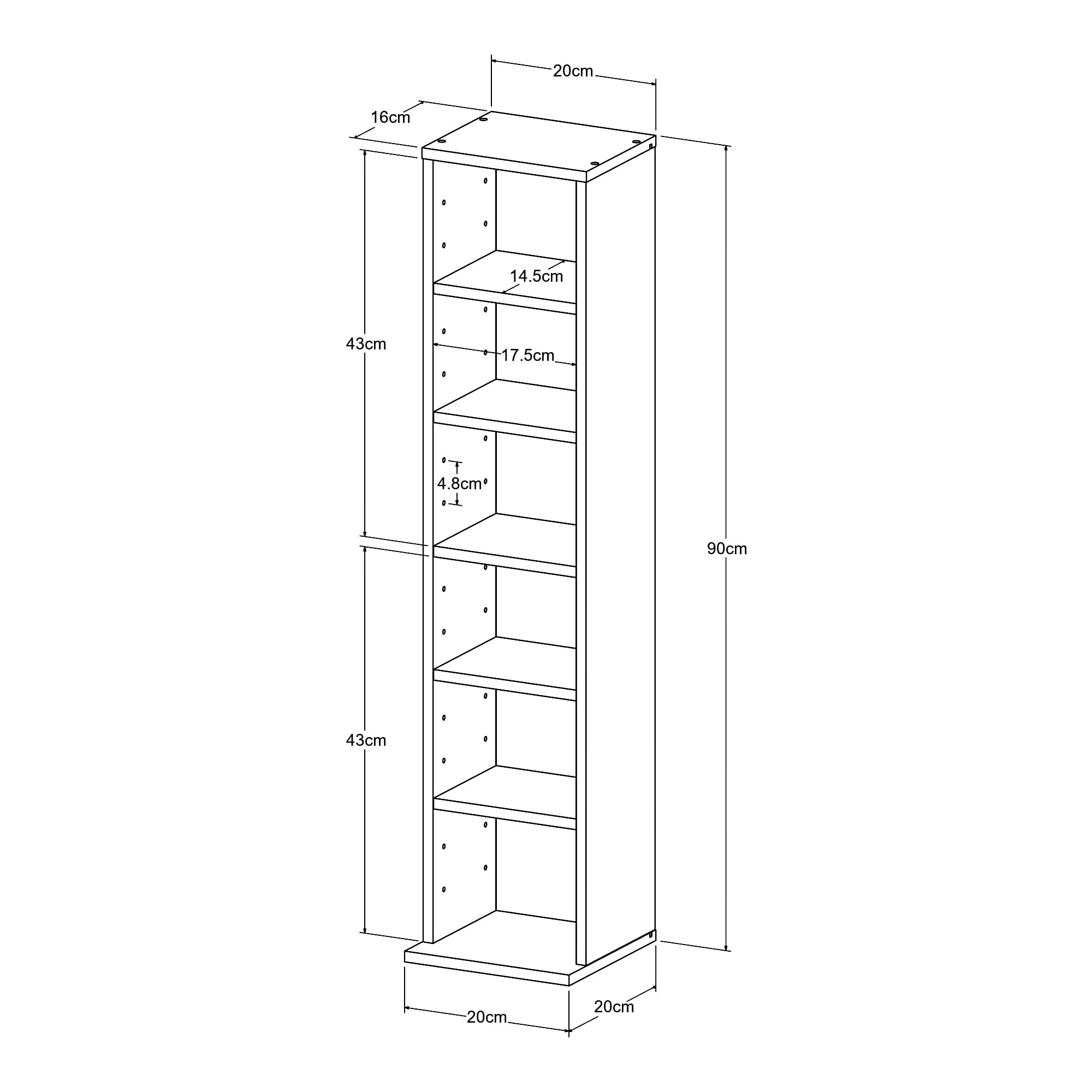 [en.casa] Étagère CD Tour DVD Meuble Rangement avec 6 Surfaces de Stockage à Hauteur Réglable Panneau de Particules Mélaminé 90 x 20 x 20 cm Effet Noyer