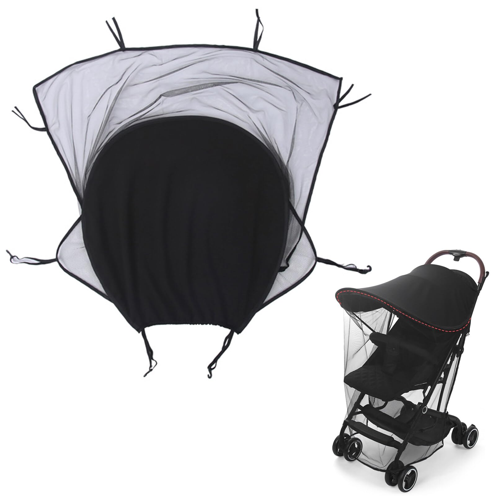 FEMONGY sombrilla carro bebe universal Protección UV 50+ sombrilla carrito bebe universal, parasol carro bebe con mosquitera, Fácil de montar, Impermeable, A prueba de polvo, A prueba de viento, Negro