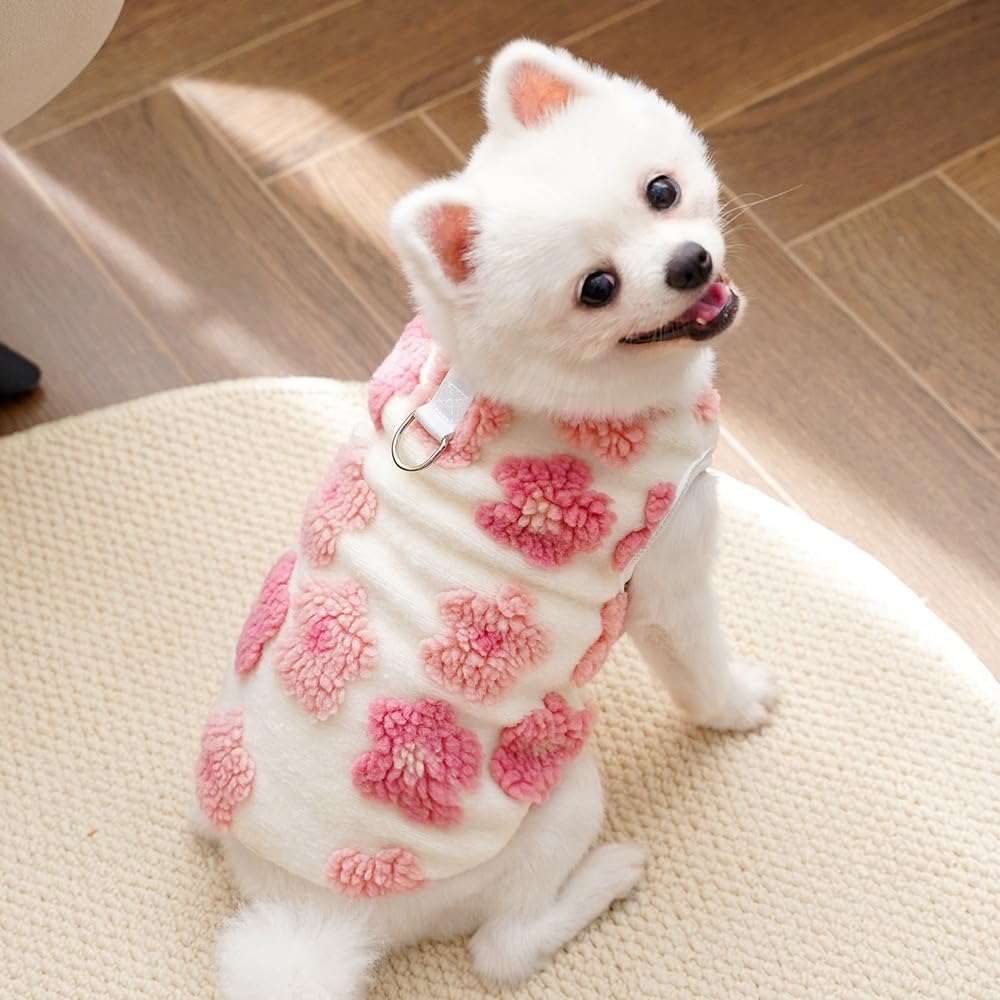KUTKUT Small Dog Cat Flower Sleeveless Winter Vest With D-Ring