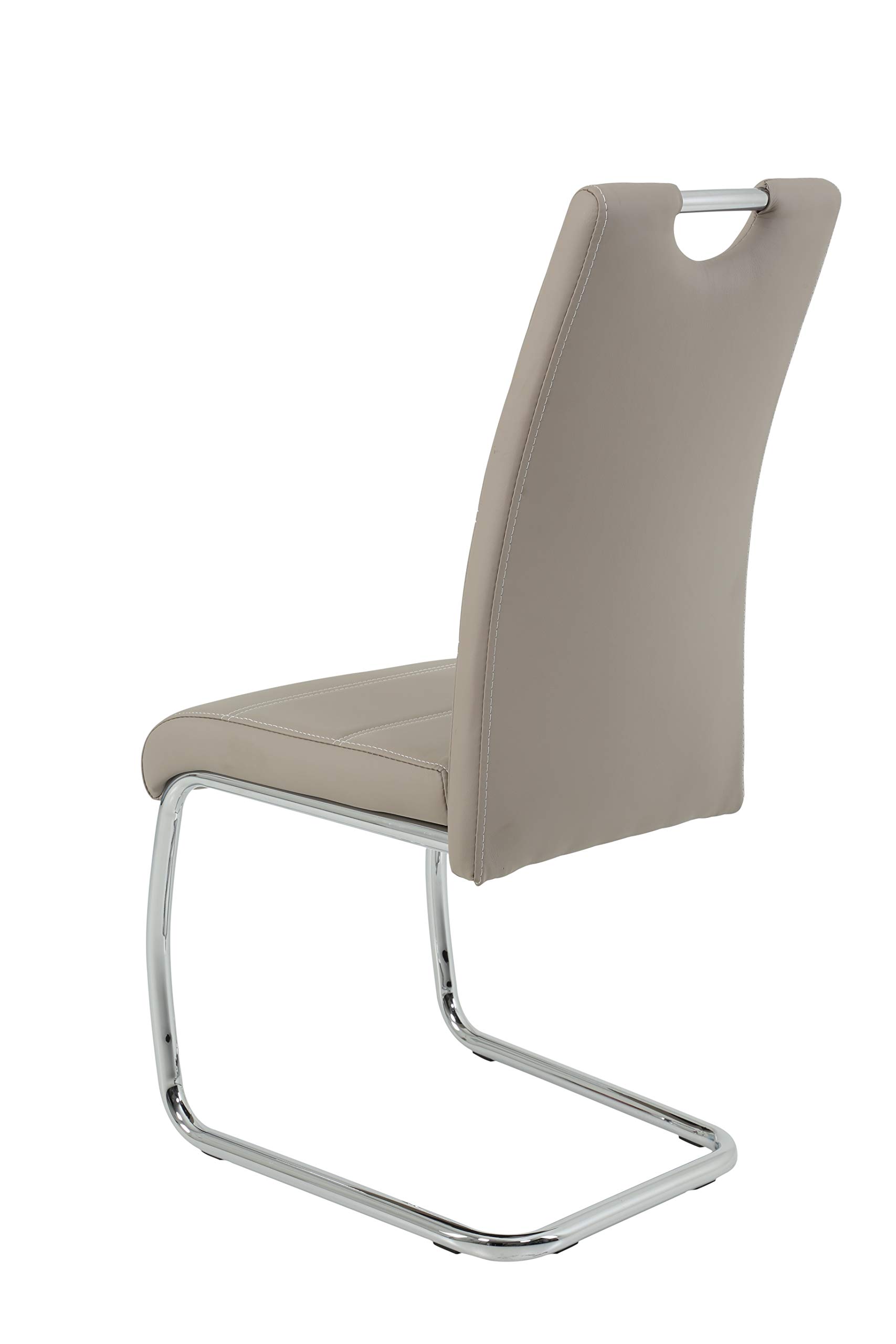 Hela Tische 4er Set Schwingstuhl, Küchenstuhl Flora, Kunstleder Cappuccino, Griffmulde, Metallgestell verchromt, 42x57x98 cm