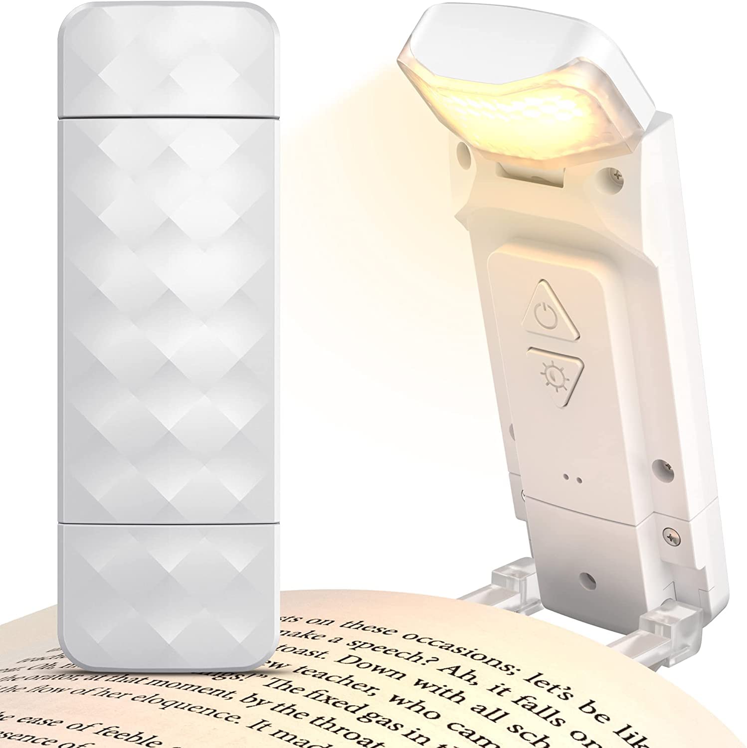 Angju Rechargeable Reading Light, Portable LED Clip-on Bookmark Lamp with 3 Color Temperatures & 5 Brightness Levels, White Plastic Multicolor Book Light
