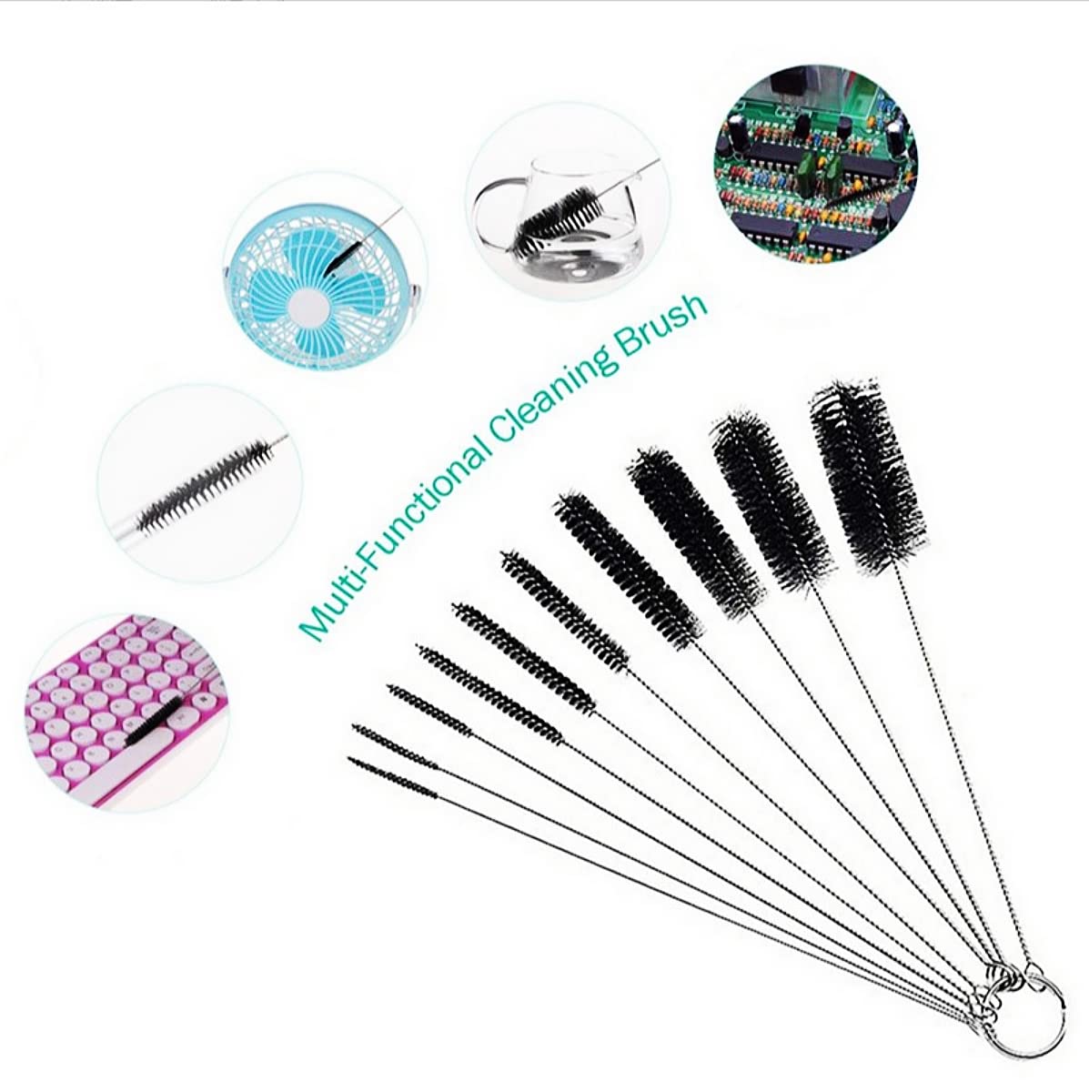 10 PCS Cleaning Bottle Brush Set Szczotki, Szczotki do czyszczenia rur, Nylon Szczotki do butelek, Szczotka do czyszczenia rur Rnsayo, Czajnik, Słomki