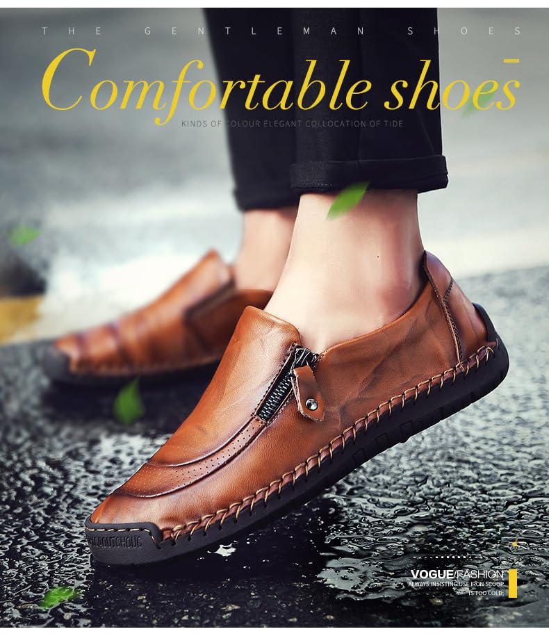 Men's Genuine Leather Breathable Flats Driving Shoes,Driving Loafers,Leather Loafers for Male Business Work Office Dress3
