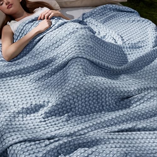 Bedsure Cooling Cotton Waffle Queen Size Blanket - Lightweight Breathable Summer...