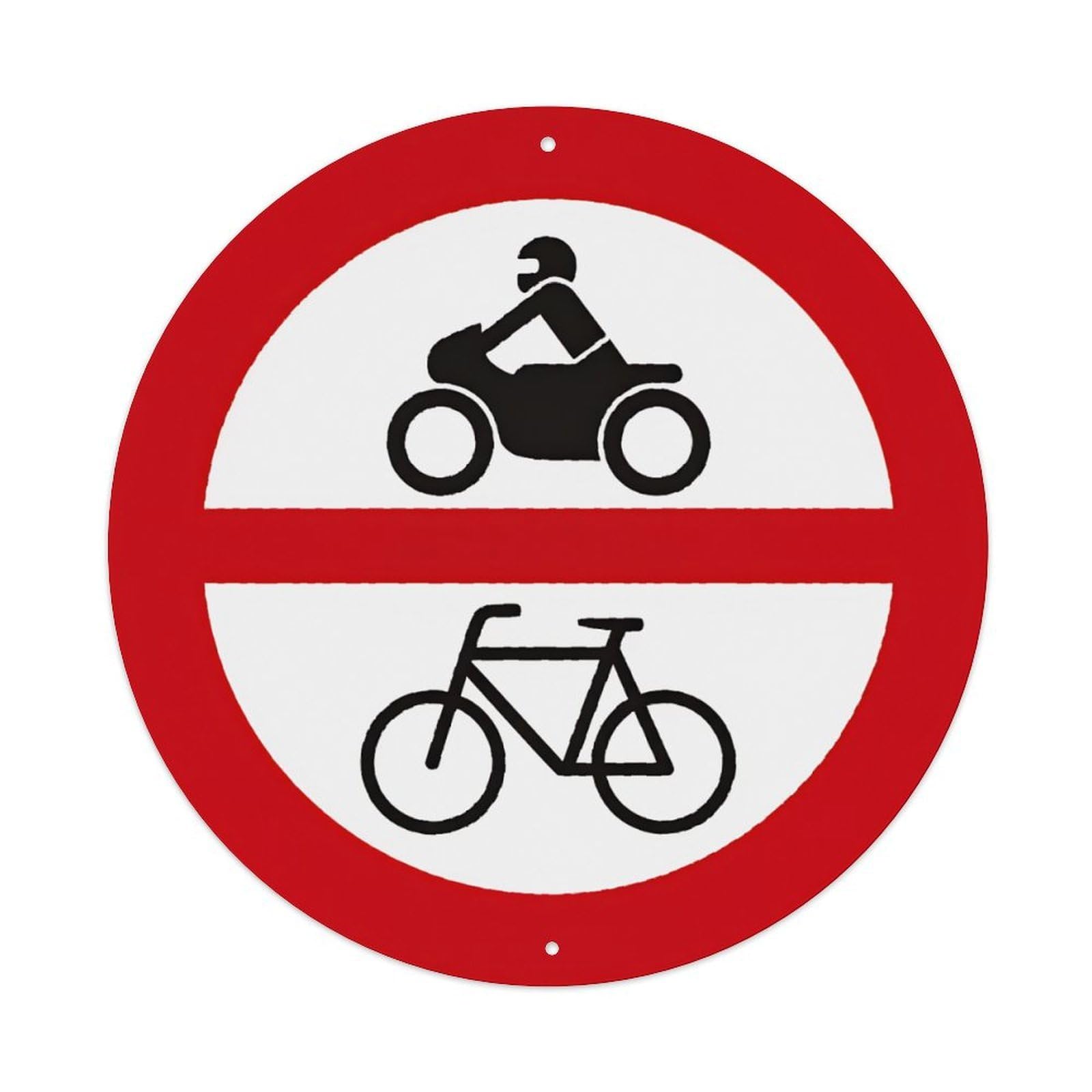 No Motorcycle Bicycle Traffic Warning Round Sign Vintage Aluminium Metal Sign, Retro Wall Decor for Home, Bar, Garage & Farmhouse 20x20cm