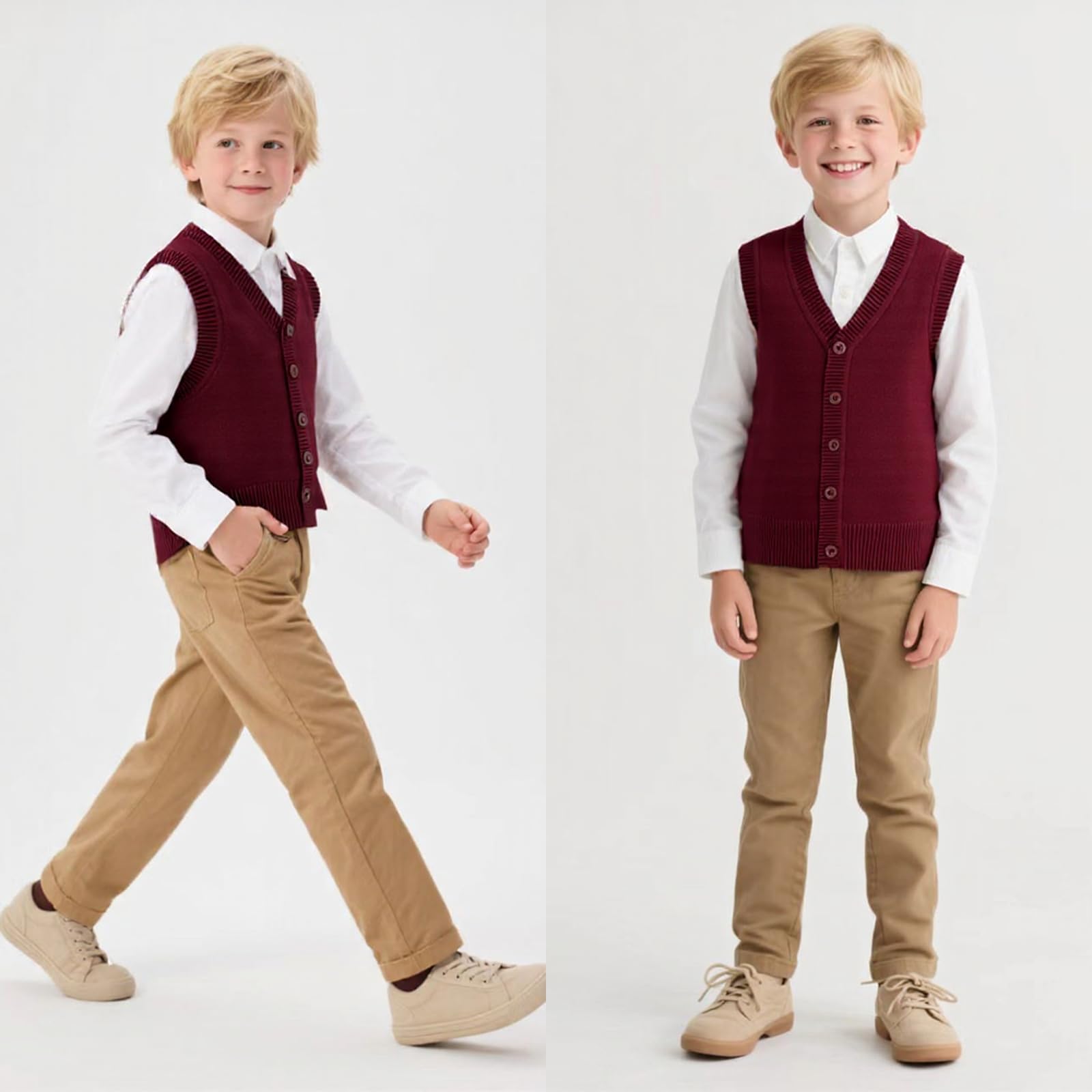 Yanmucy Gilet tricoté sans manches à col en V pour garçons et filles, uniforme scolaire, pull cardigan assorti pour enfants âgés de 5 à 14 ans