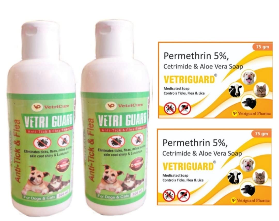 Vetriguard Natural Anti-Tick Dog & Cat Shampoo 300ml (2Pc) & Soap 75g (2Pc)- Ayurvedic Organic Neem Anti Tick & Flea Dog Shampoo and Soap for labrador, German Shepherd, Golden retreiver, Shitzu, beagle, Pug Dogs & Cat Bathing Soap Anti-Dandruff & Itc (B0BMWZWYHQ) Amazon Price History, Amazon Price Tracker