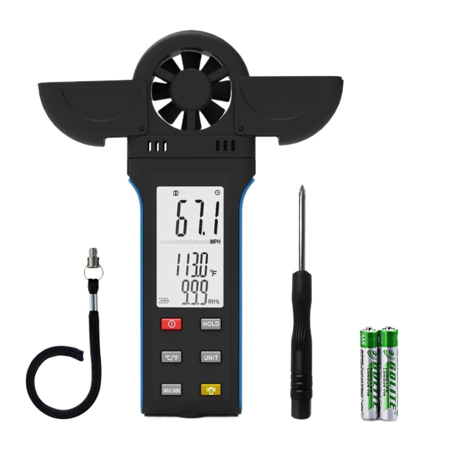 Anemómetro digital portátil con rotación de 270° y cubierta de doble paleta, 6 unidades de velocidad del viento(5000K)