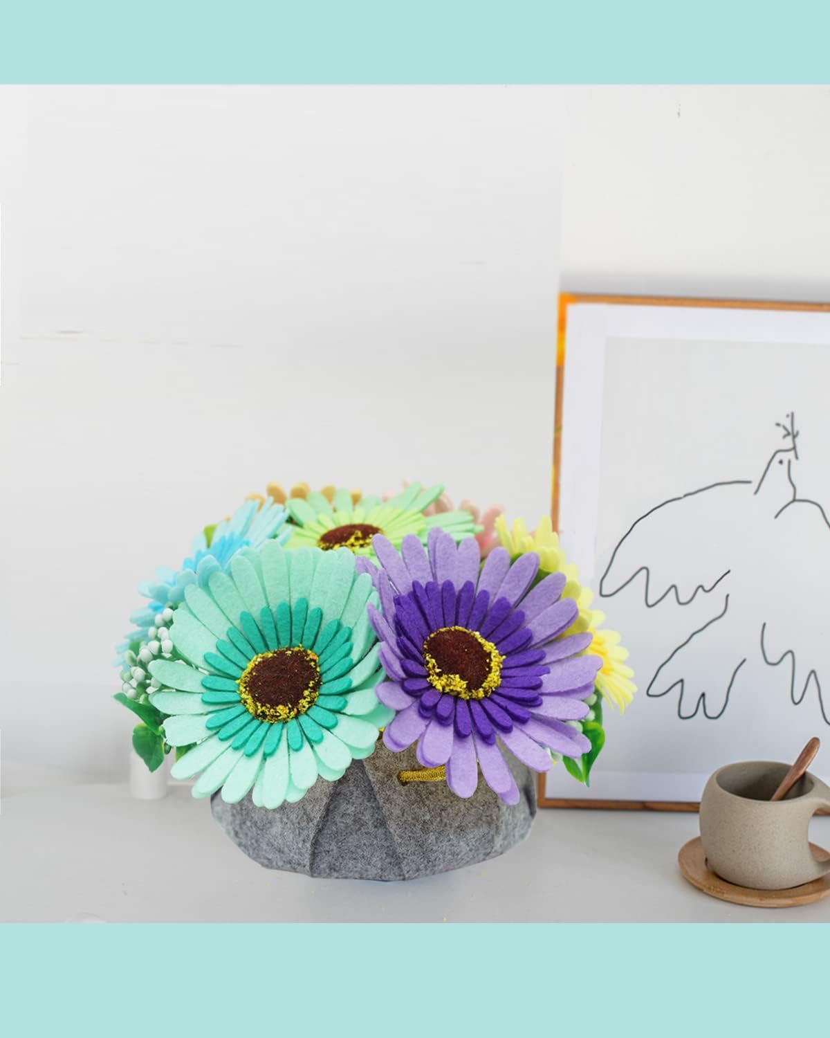 DIY Felt Flower Art Craft Kit, Colorful Sunflowers Bouquet Kit, Beginner Craft Kit, Arrange Pre-Cut Flowers and Foliage - Image 4