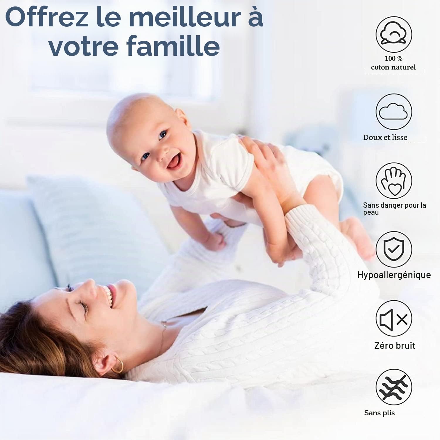 Cache-sommier pour lit super king size - 180 x 200 cm - 40,6 cm de hauteur - Facile à enrouler - Élastique - Doux - 100 % coton - Convient sous le matelas et jusqu'au sol - Blanc
