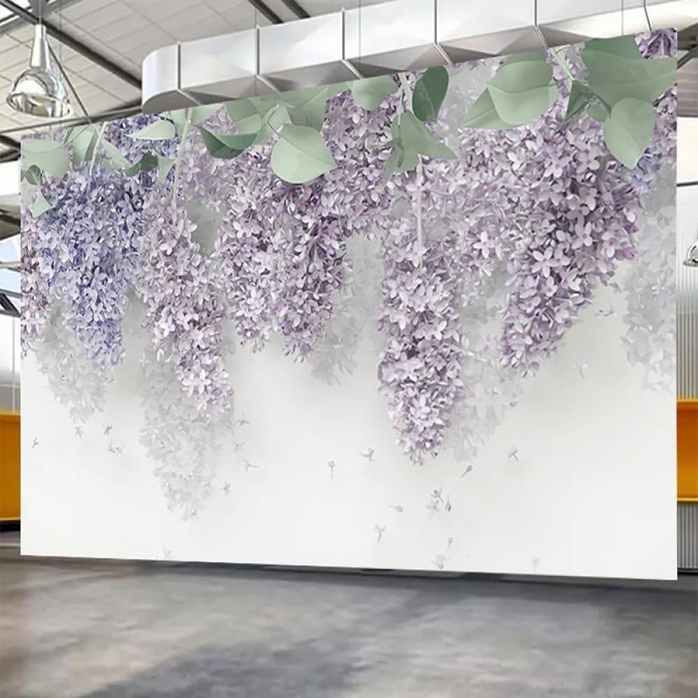 Papier Peint Photo 3D Fleurs Violettes Salon et Plafond Revêtement Luxe