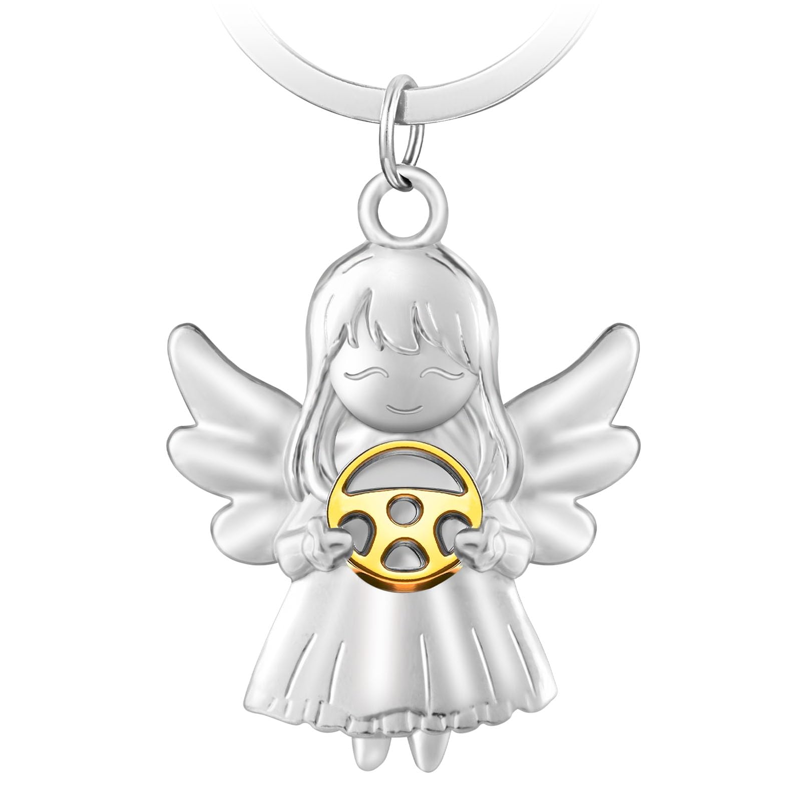 Portachiavi Angelo Custode Con Volante - Regalo Portafortuna Per Automobilisti, In Metallò - Foto 6