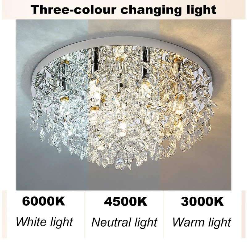 Lustre cristal moderne variable : plafonnier contemporain chromé 35cm chic - 6