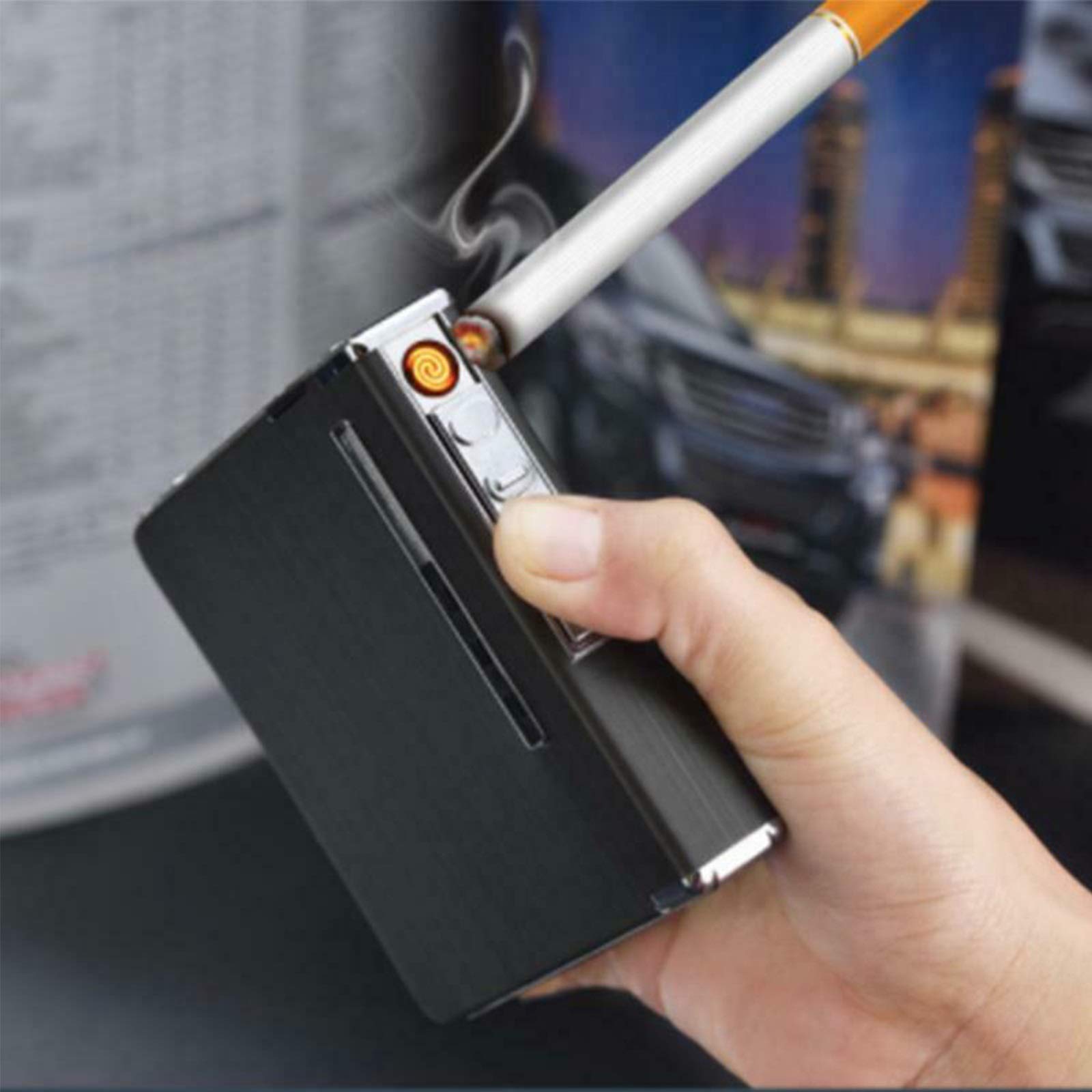 AMAZOM Distributeur Automatique D'tuis  Cigarettes avec Allume-Torche  Intgr pour 20 Cigarettes,d'or : Amazon.fr: Mode