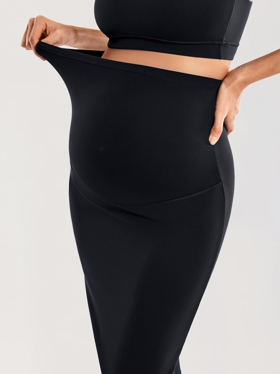 MOMANDA Women' s Maternity Skirt High Waist Midi Pencil Skirt with Slit Stretchy Pregnancy Casual - Image 4