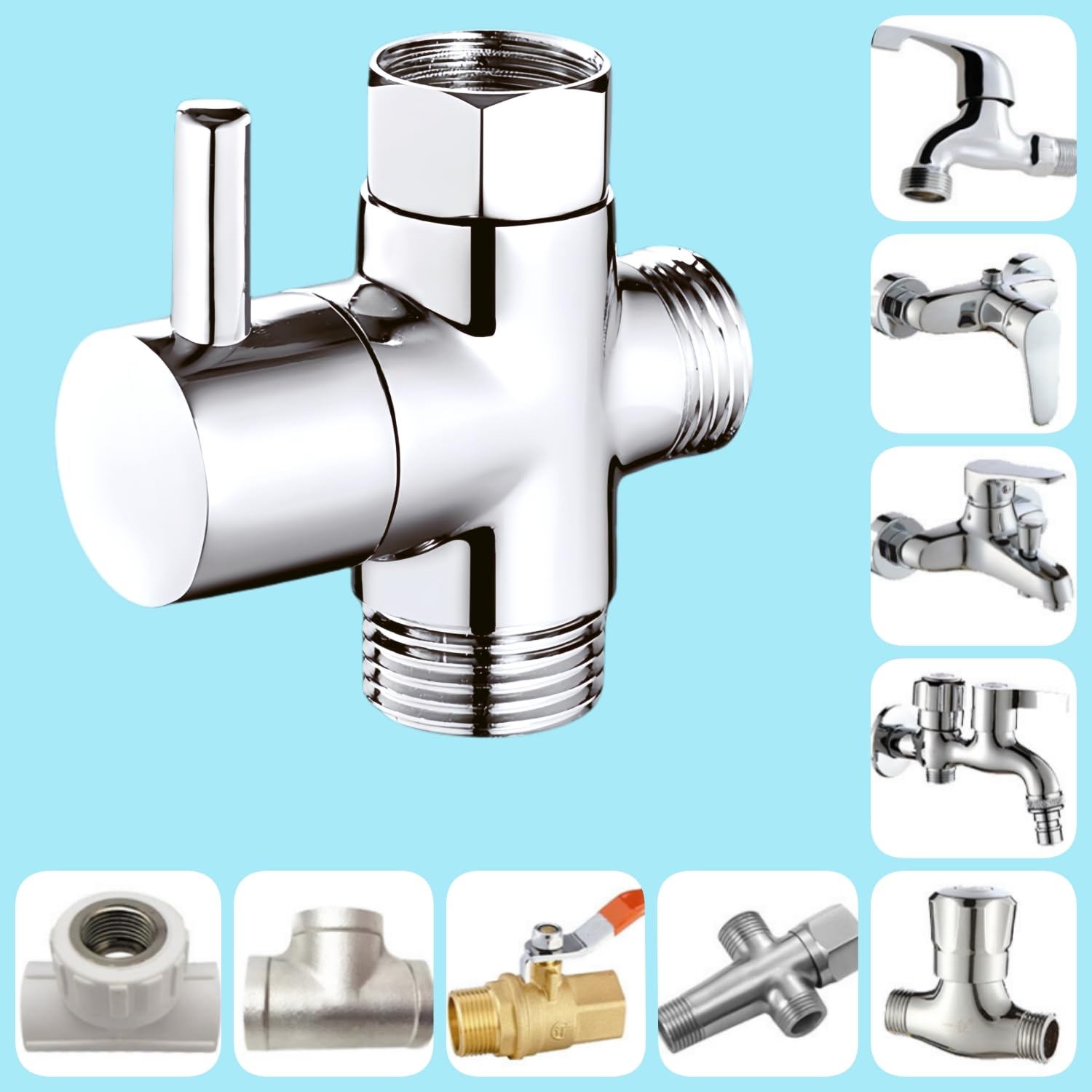 Roscid 3 Way Shower Diverter Valve, Solid Brass Shower Sink Valve Diverter Faucet Splitter for Kitchen or Bathroom - Image 4