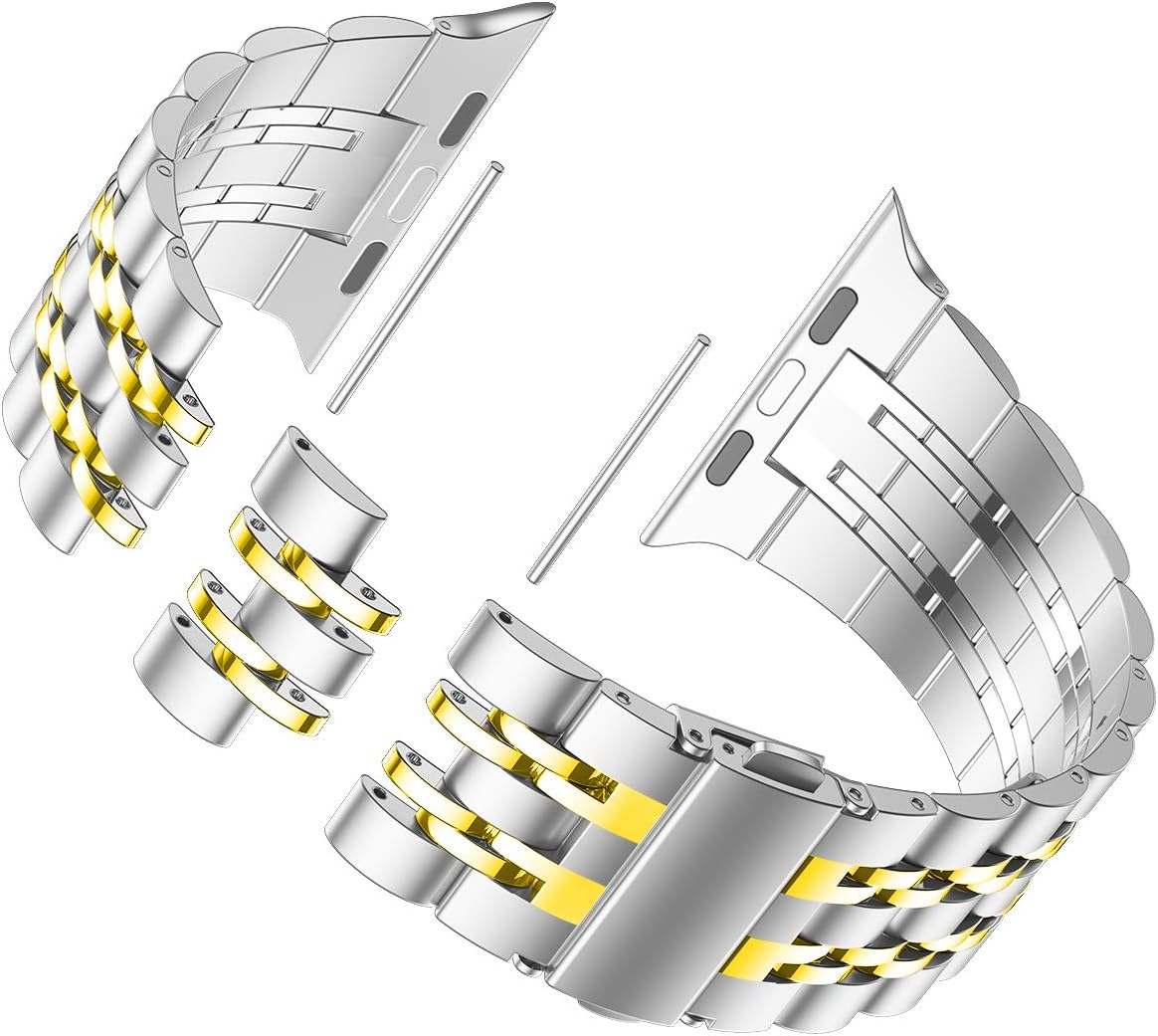 iiteeology Compatible with Apple Watch Bands 46mm/49mm/45mm/44mm/42mm/41mm/40mm, Luxury Stainless Steel Link Bracelet for Apple Watch Ultra 3/Ultra 2/Series 1-11 - 7 Beads - Image 5