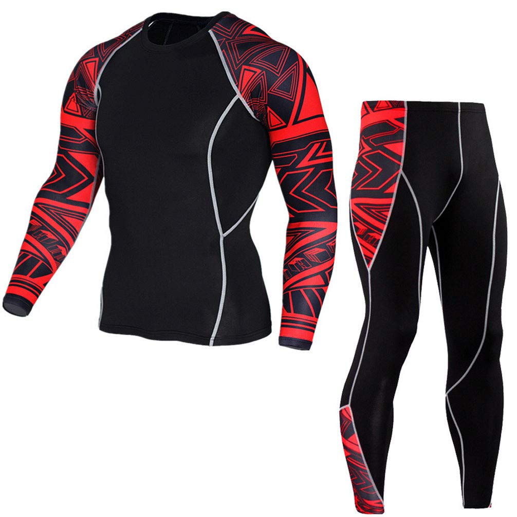 Męski zestaw odzieży sportowej z nadrukiem fitness dres do biegania stroje sportowe trening kolarski siłownia jogging kompresyjna koszula i spodnie dresowe legginsy, Kolor-1, L
