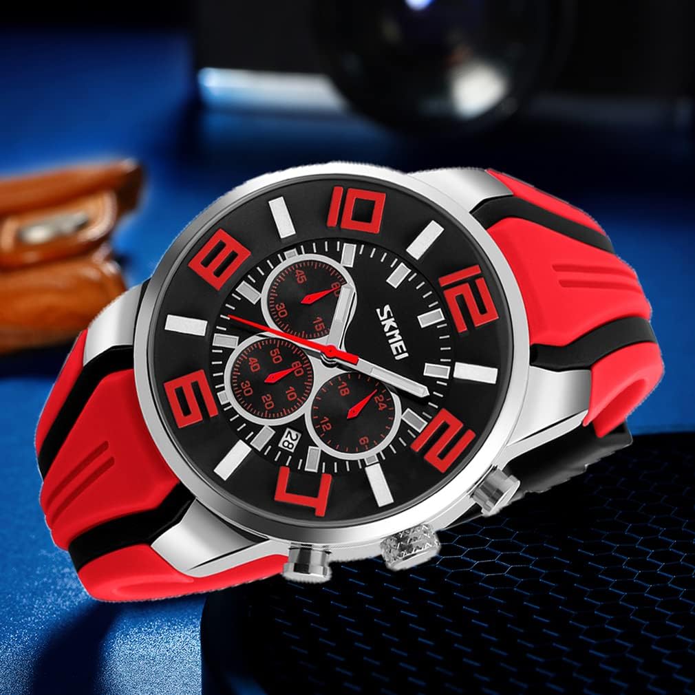 SKMEI Men Watches Silicone Band Young Waterproof Sports Fashion Casual Large Big Face Chronograph Luxury Luminous Analog Quartz Black Wrist Watch Gifts - Image 5