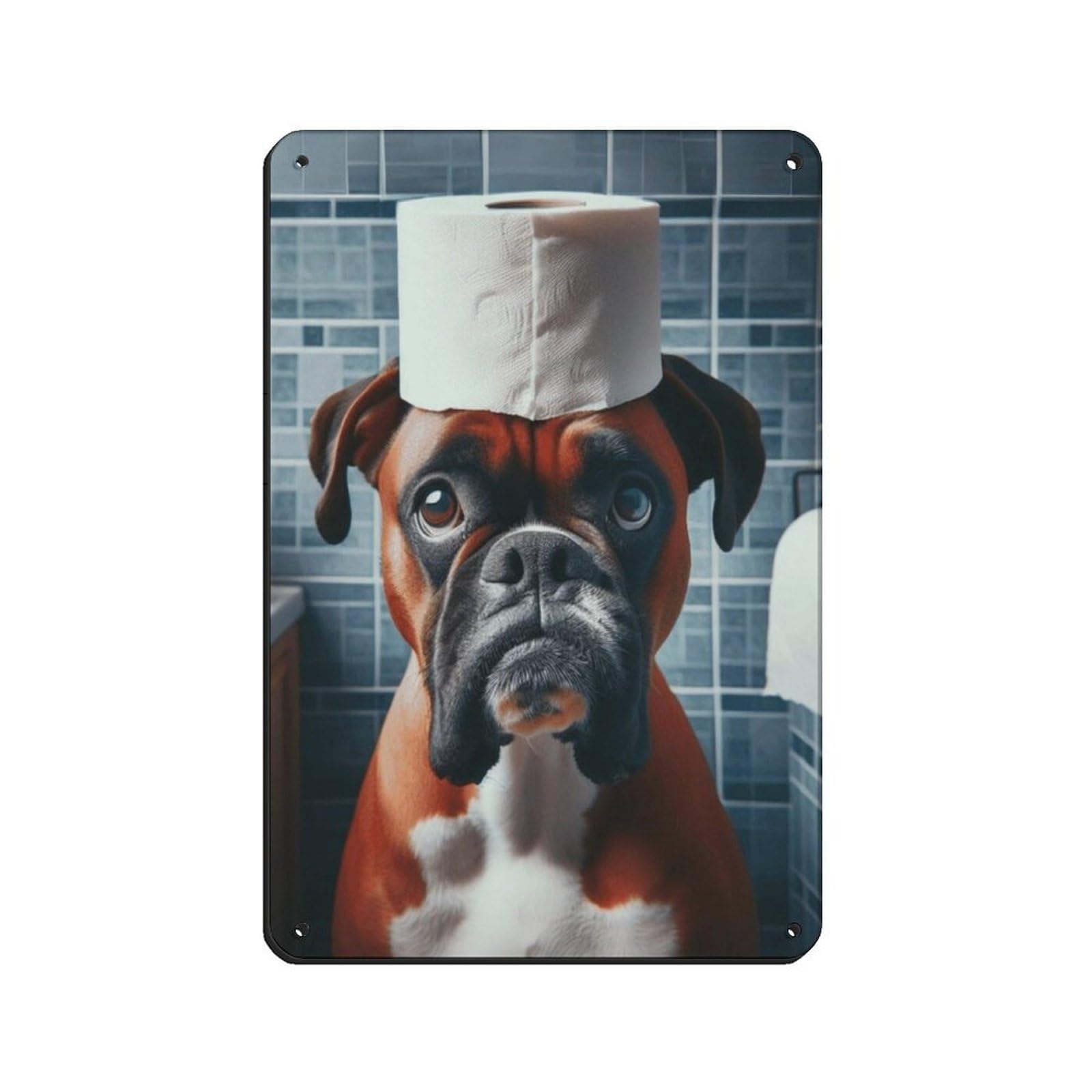 Dog with Toilet Paper on Head Tin Sign Vintage Metal Pub Club Cafe Bar Home Wall Art Decoration Poster Retro 8x12inch(20x30cm)