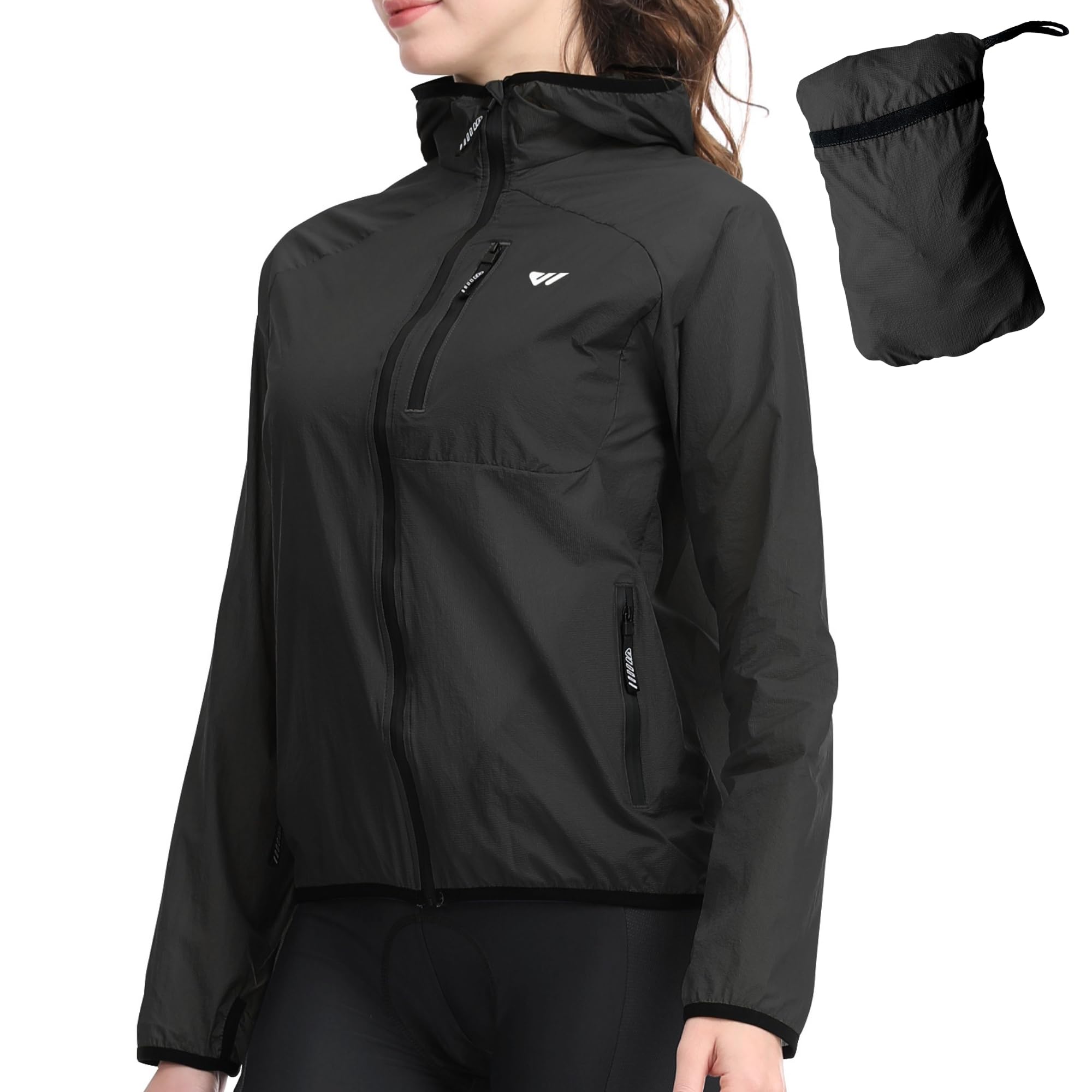 Wulibike Fahrradjacke Damen Faltbare Regenjacke Leicht und Atmungsaktiv Laufjacke Reflektierende Windbreaker für Radfahren,Trekking und Outdoor