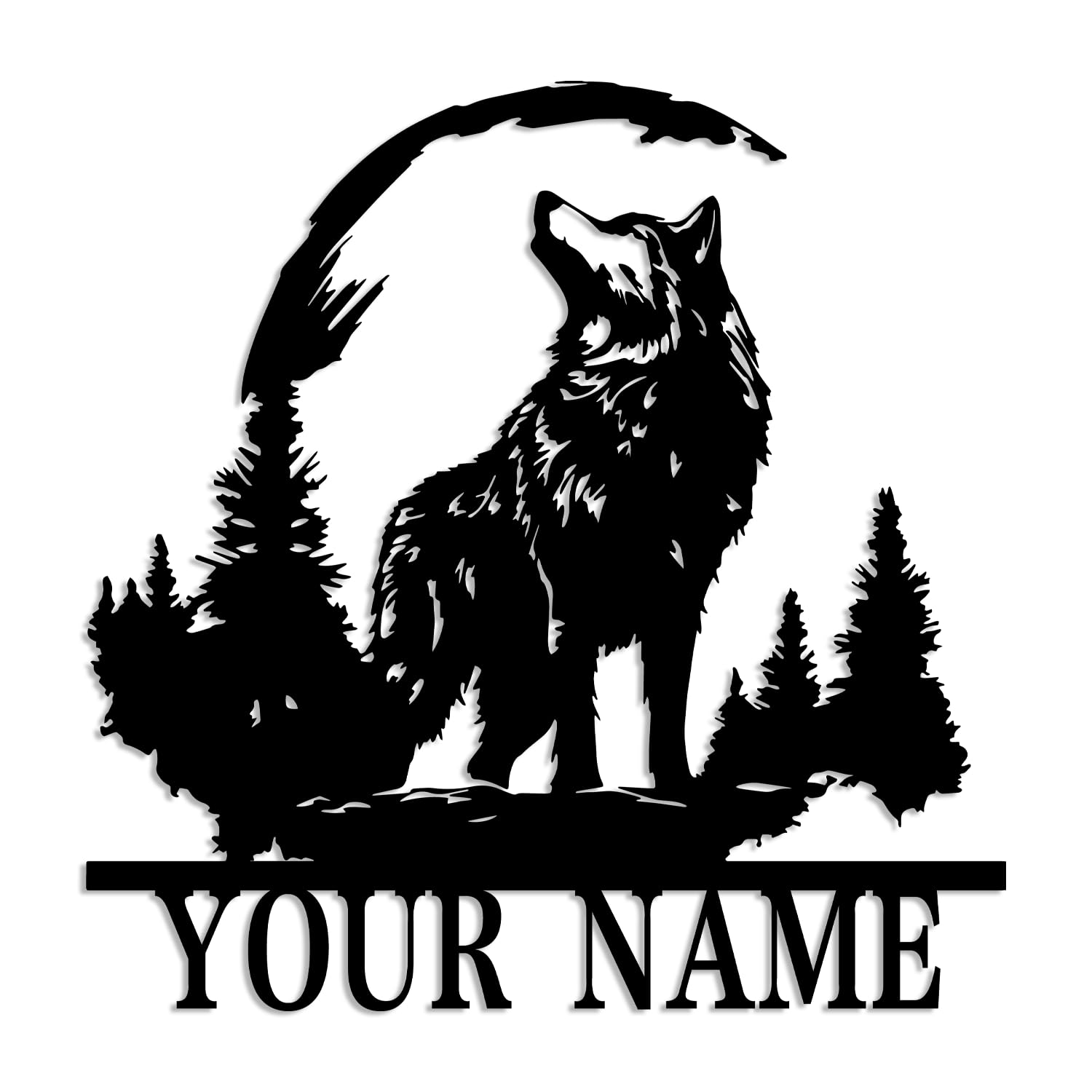 Kissesuu Wolf-B Wolf Metal Wall Art, Custom Howling Sign, Wolf Family Decor, Personalized Hunting Gift
